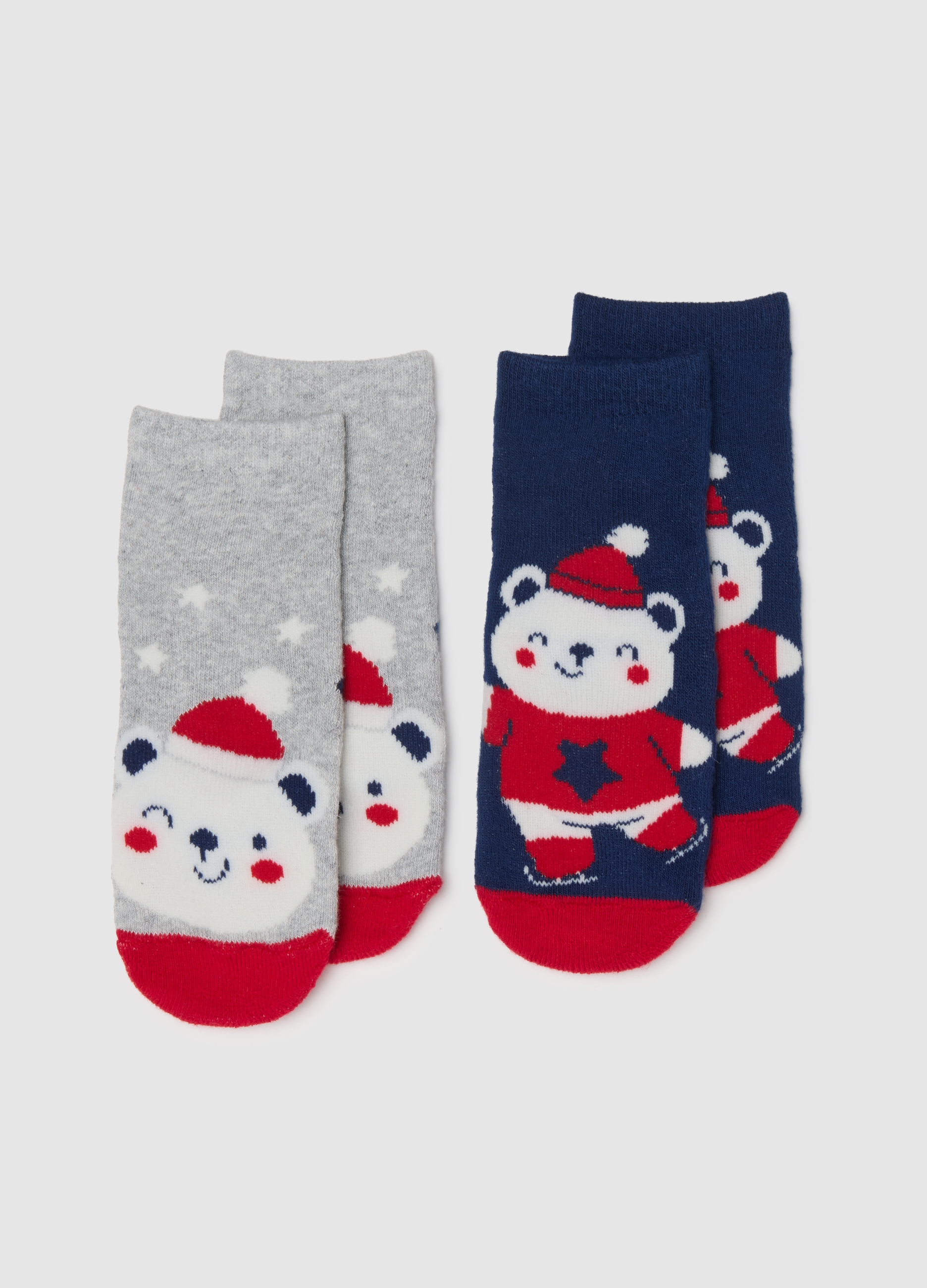FAGOTTINO, Pack De Dos Calcetines De Navidad Multicolores Para Bebé En Mezcla De Algodón, Unisex, Azul/gris, Talla: 12-18