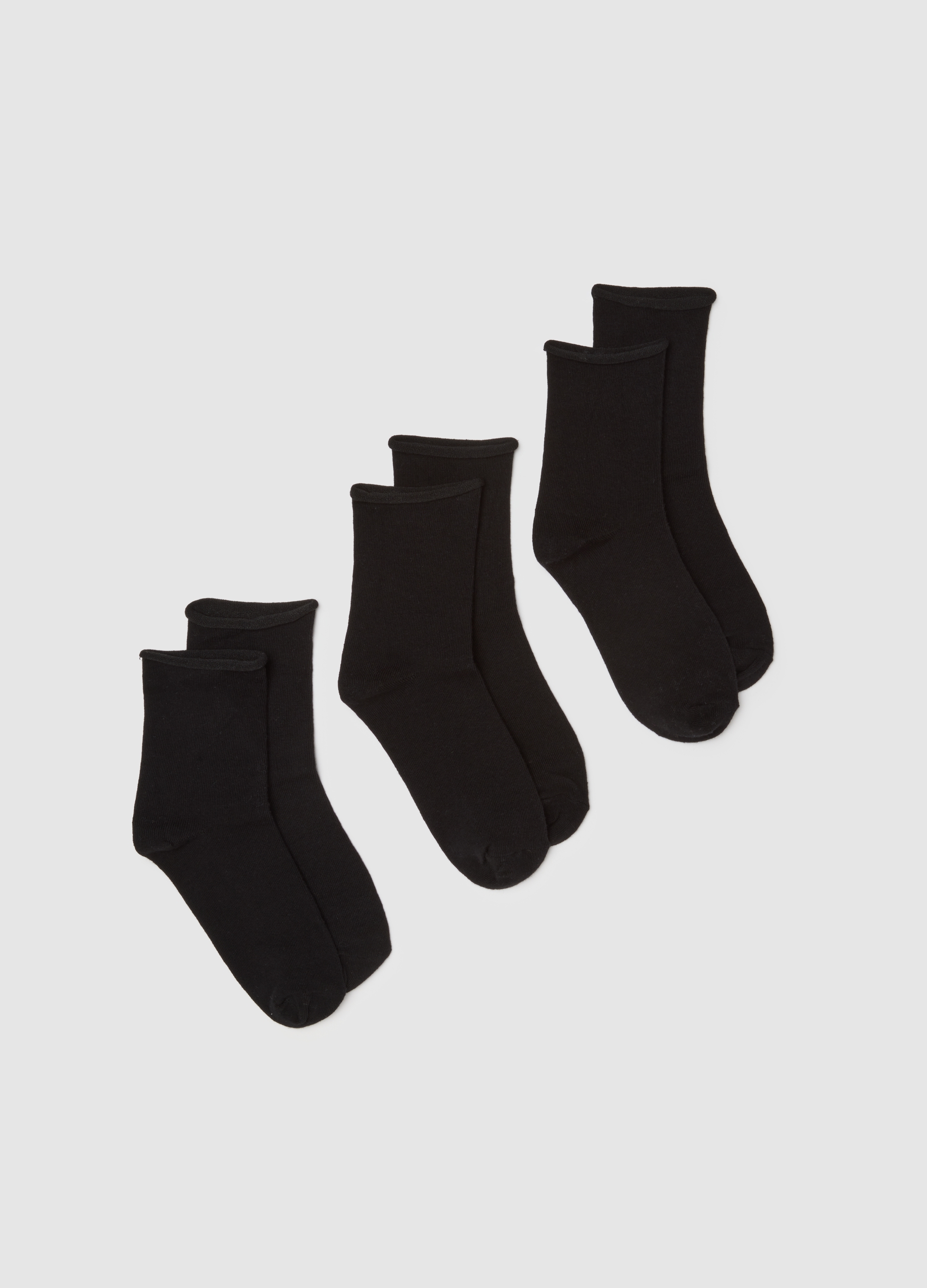OVS, Tripack Di Calzini In Cotone Nero Elasticizzato, Frau, Gunmetal, Größe: 36-38