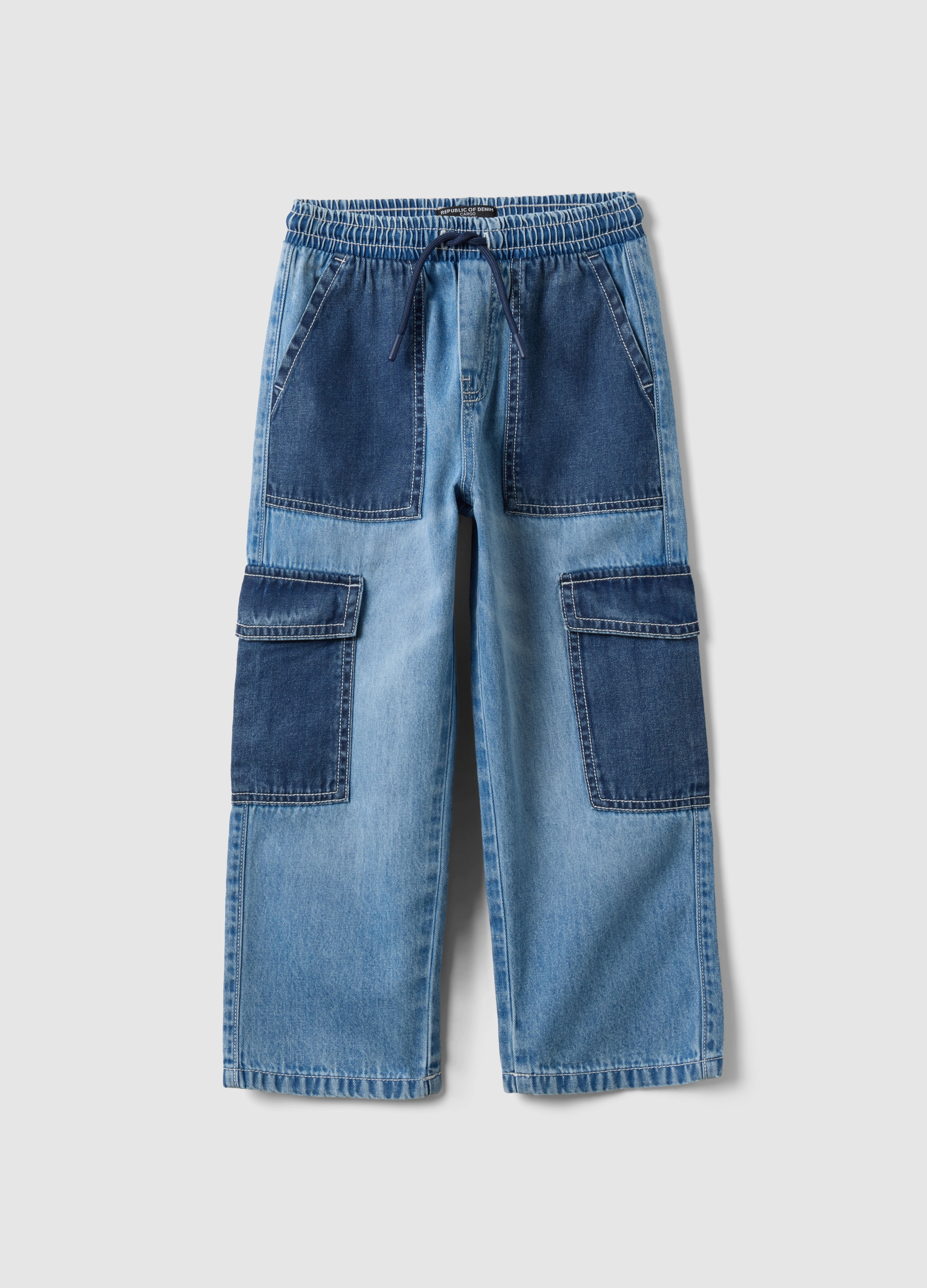 OVS KIDS, Joggers Cargo De Denim Multicolor De Algodón Puro Para Niños Con Ajuste Relajado, Niño, Azul Cielo/Azul, Talla: 3-4