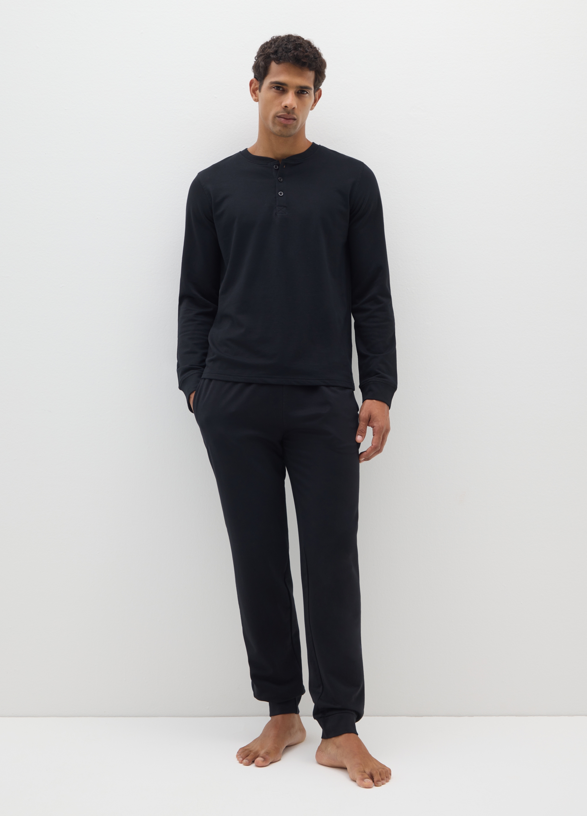 Pigiama In Puro Cotone Nero Regular Fit, Hombre, Estampado Negro 1, Talla: XL