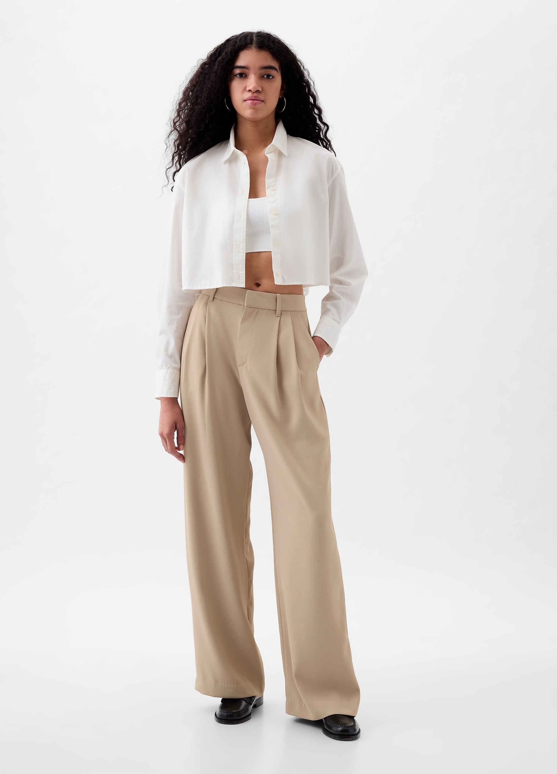 GAP, Pantaloni A Palazzo A Vita Alta Con Pinces, Donna, Beige, Taglia: 36