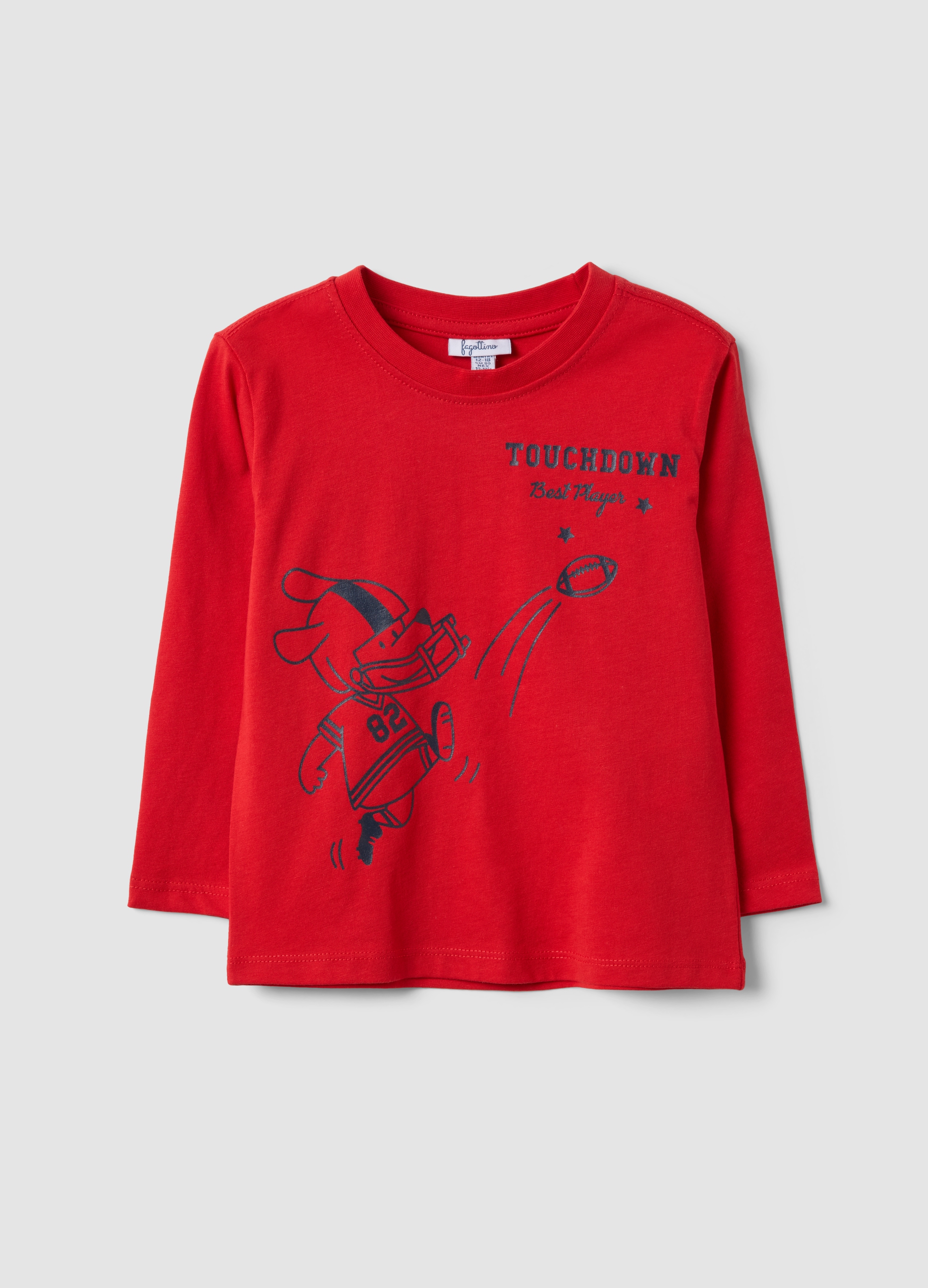 FAGOTTINO, Maglietta Rossa In Puro Cotone Organico Con Stampa College Per Bimbo, Bambino, Rosso, Taglia: 24-30