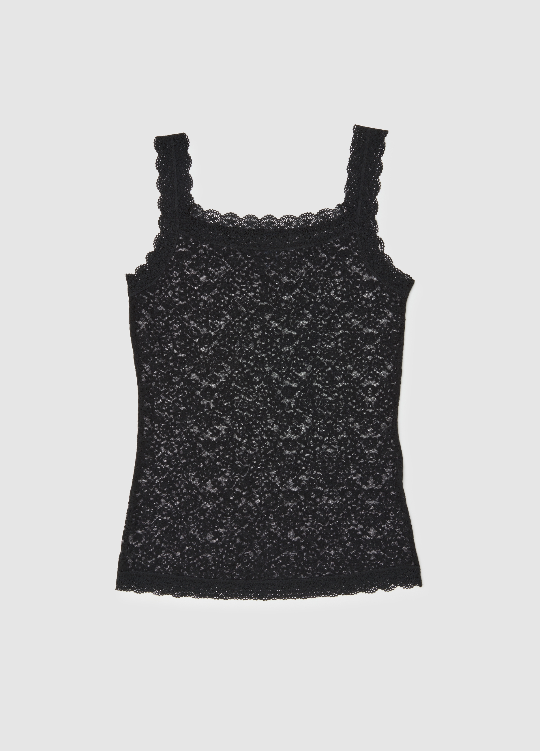 Top Negro Encaje Fit Regular, Mujer, Gunmetal, Talla: L