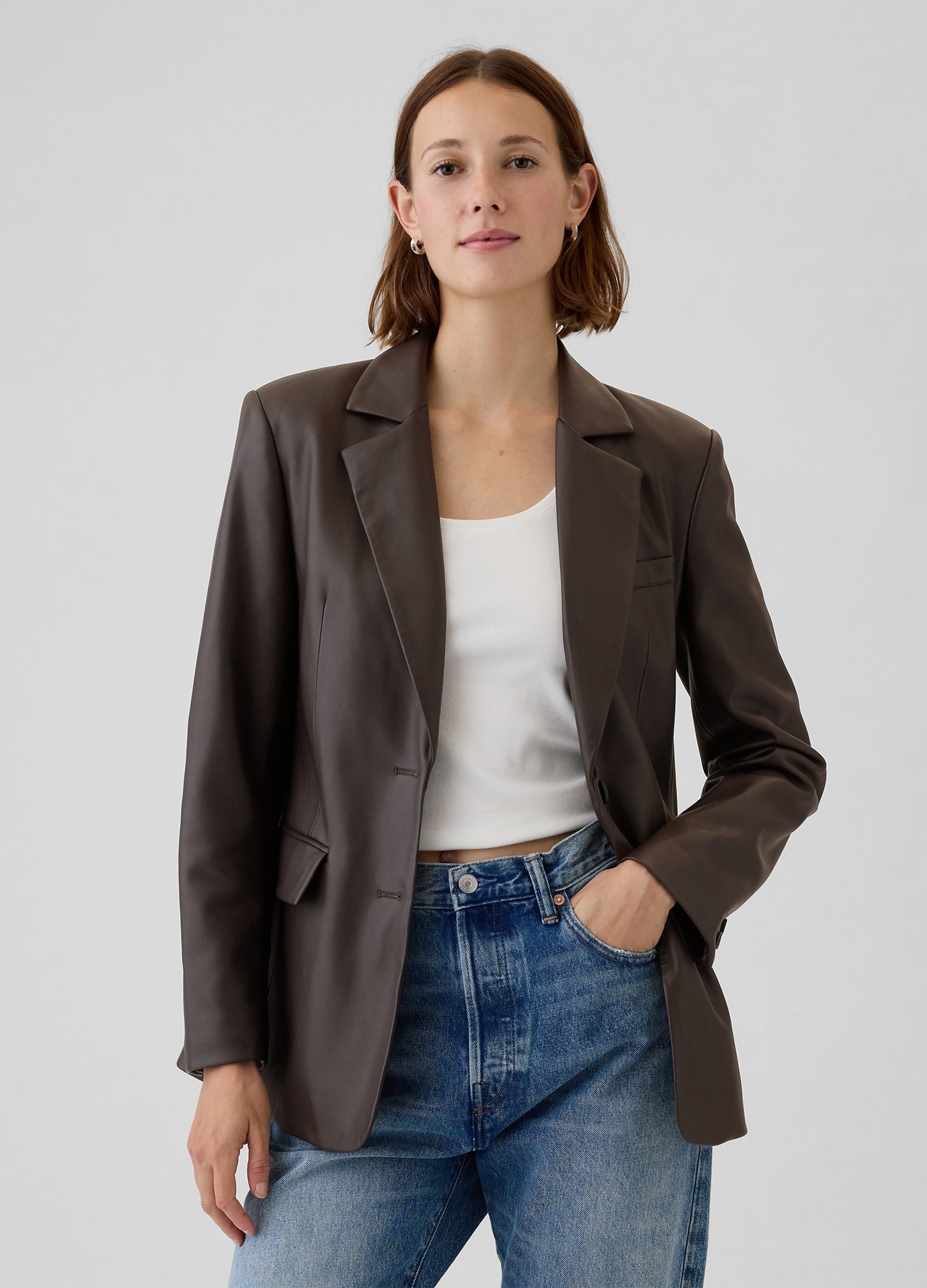 GAP, Blazer Monopetto Effetto Lucido, Donna, Marrone, Taglia: XS