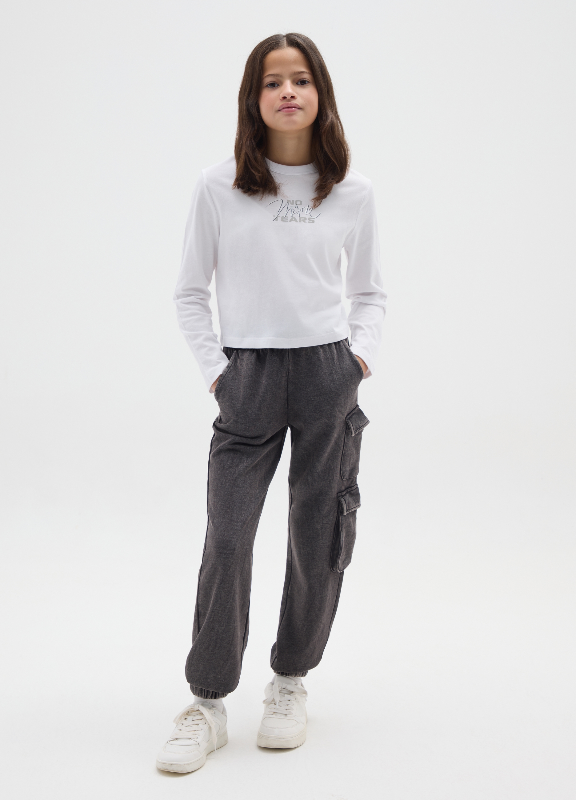 OVS KIDS, Pantaloni Jogger Cargo Grigi Da Ragazza In Misto Cotone Regular Fit, Bambina, Grigio, Taglia: 13-14