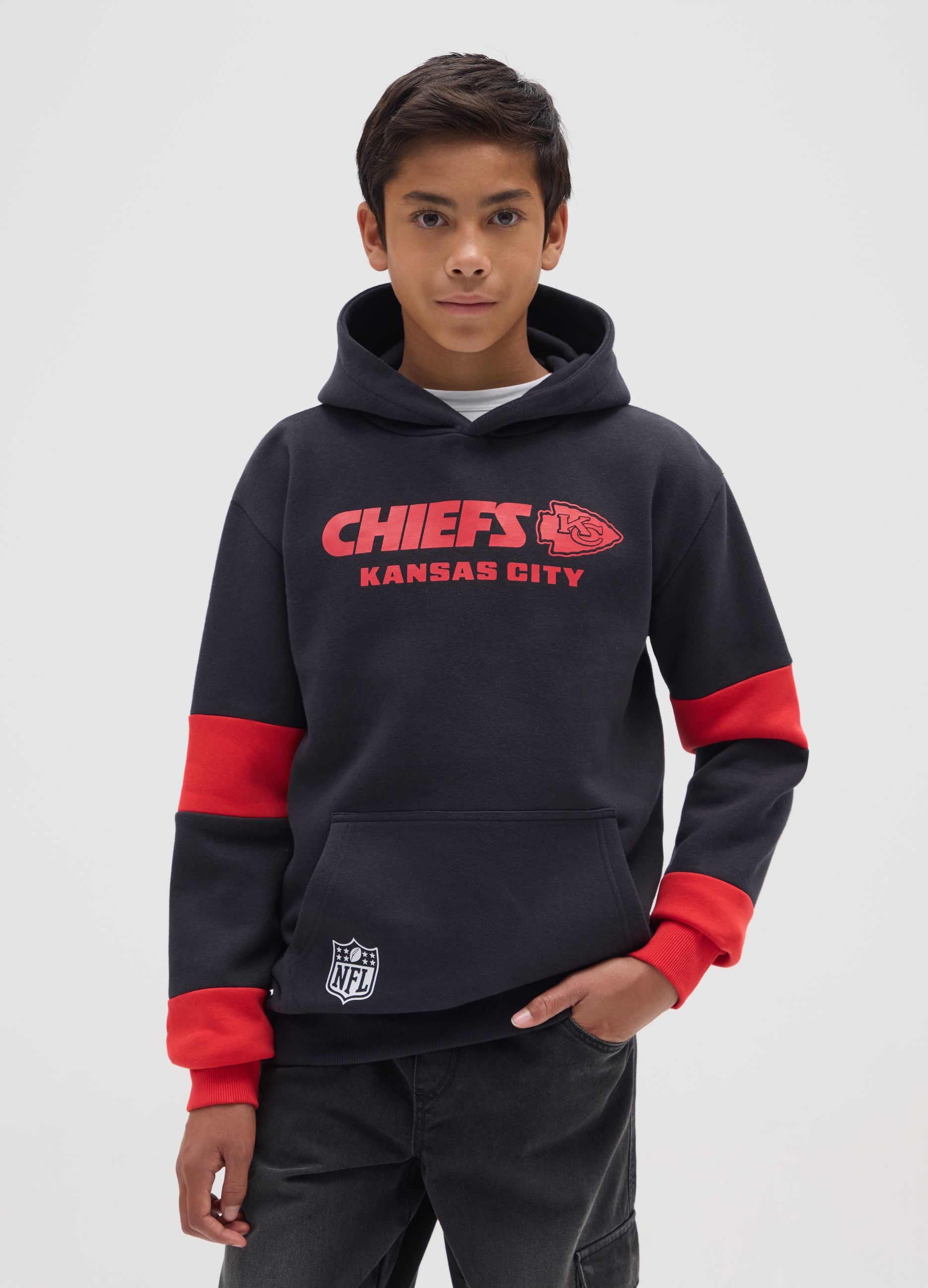NFL, Felpa Da Bambini In Misto Cotone Multicolor Regular Fit Con Stampa Kansas City Chiefs, Bambino, Multicolor, Taglia: 11-12