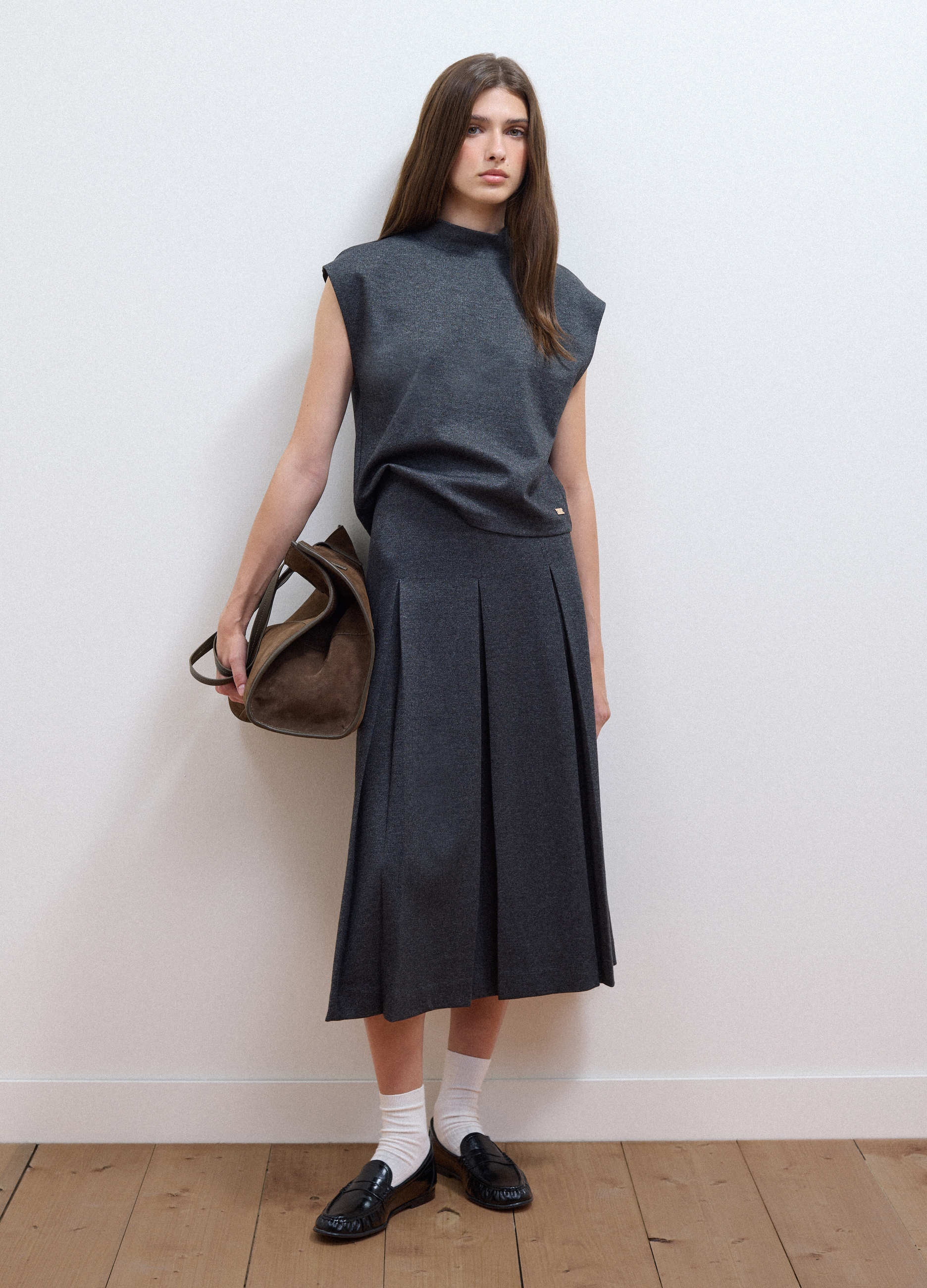 LES COPAINS, Gonna Grigia Lunga In Viscosa Elasticizzata Regular Fit, Donna, Grigio, Taglia: S