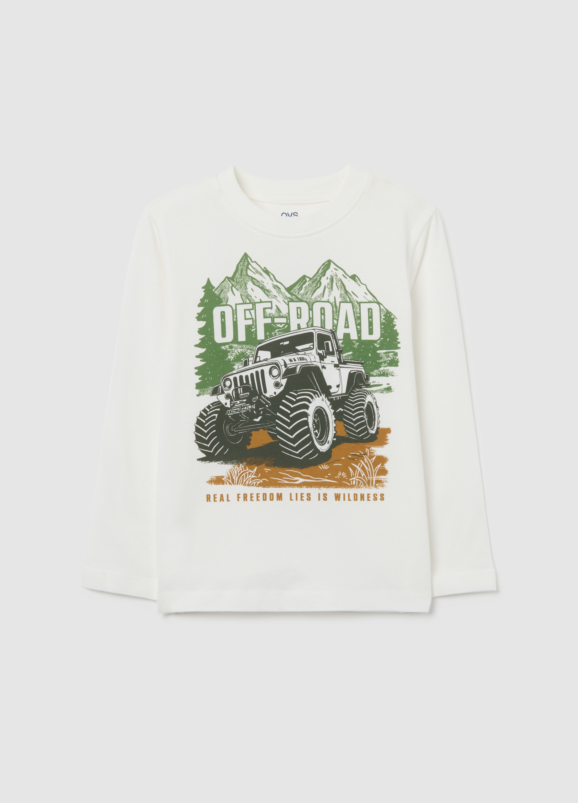 OVS KIDS, Camiseta Blanca De Manga Larga De Algodón, Niño, Blanco/verde, Talla: 6-7