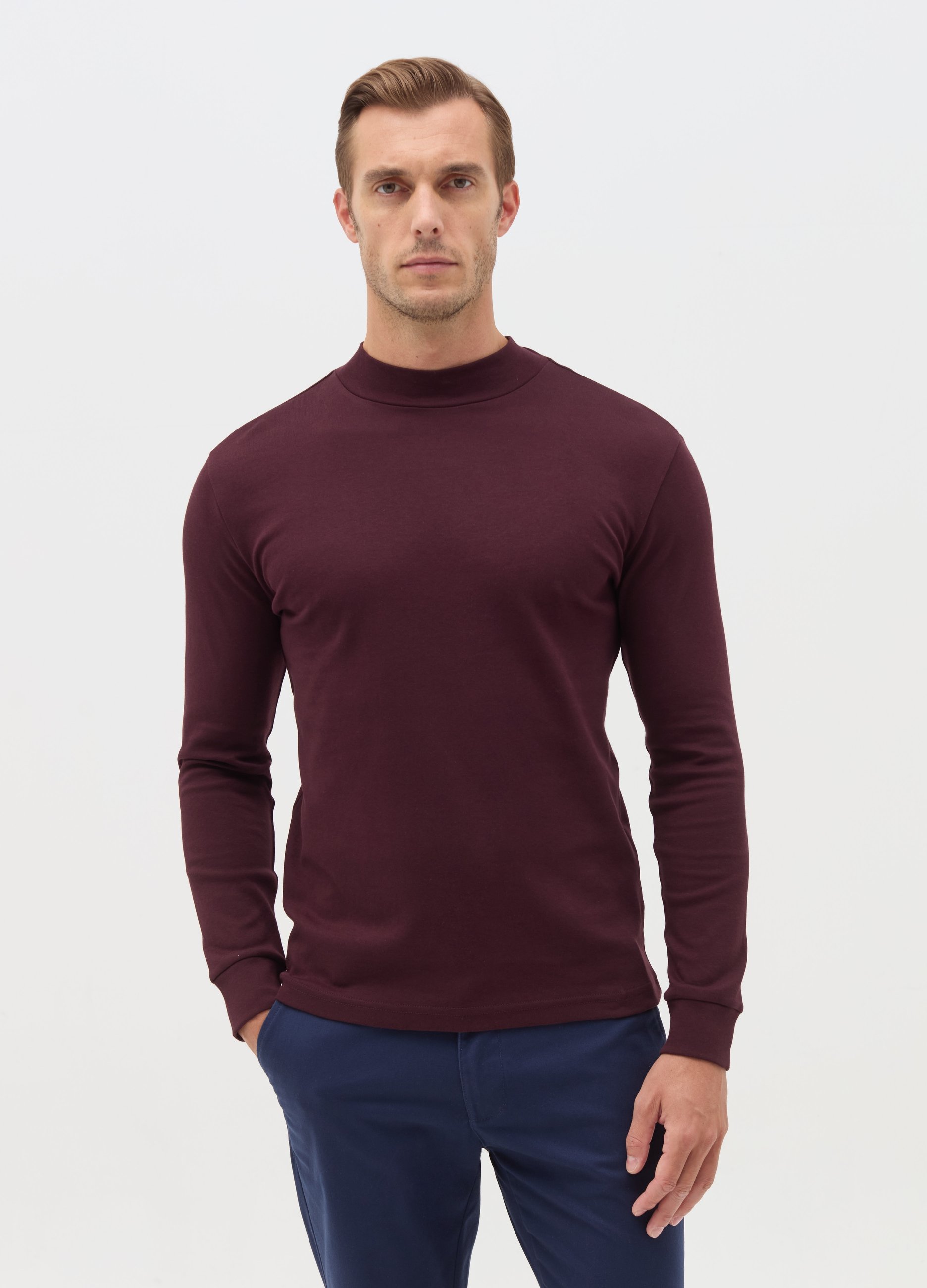 OVS, Long-sleeved T-shirt In Interlock Cotton, Mann, Schokoladenbraun, Größe: S