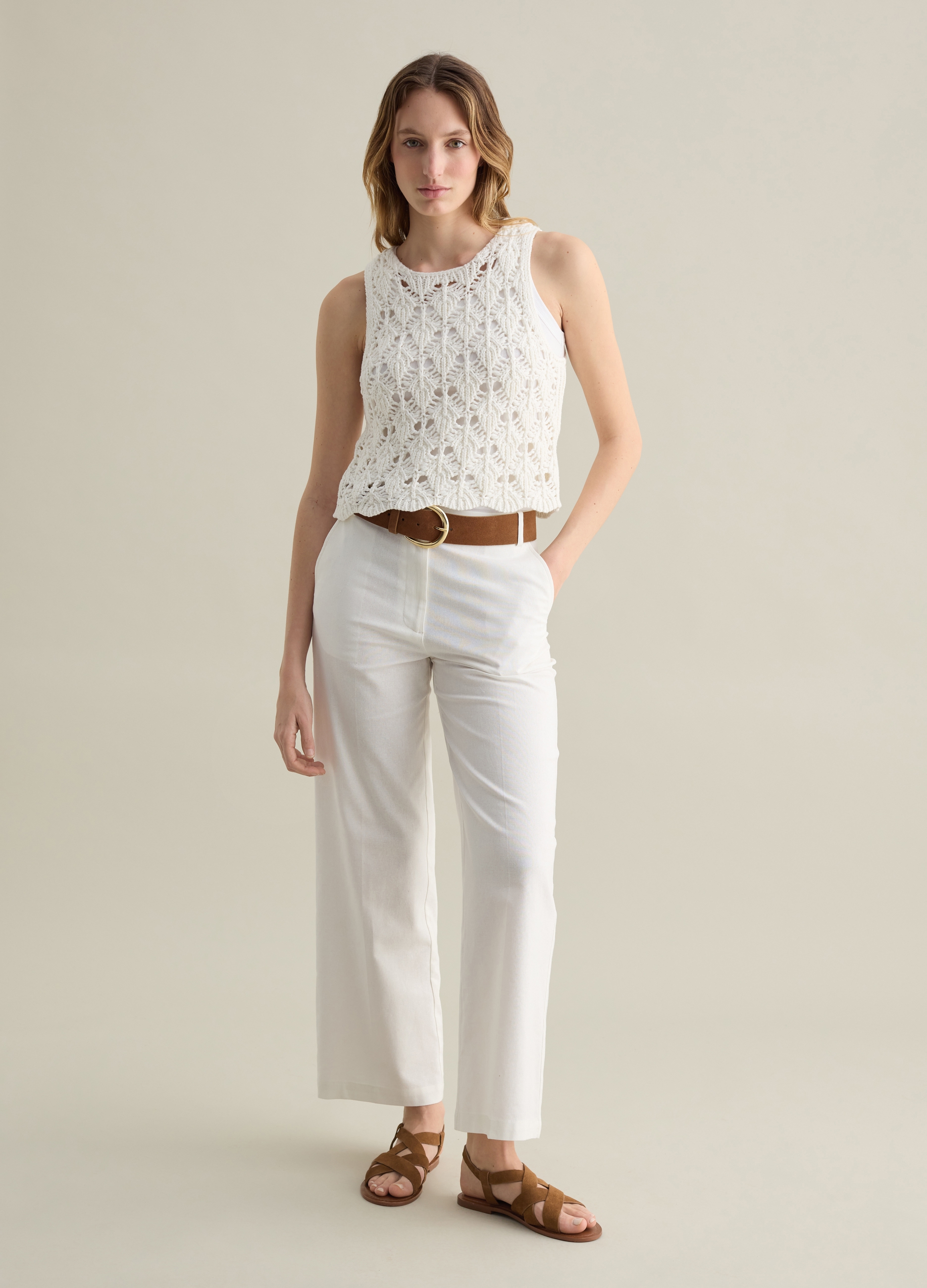 PIOMBO, Pantalone Chino A Gamba Larga, Donna, Bianco, Taglia: 40