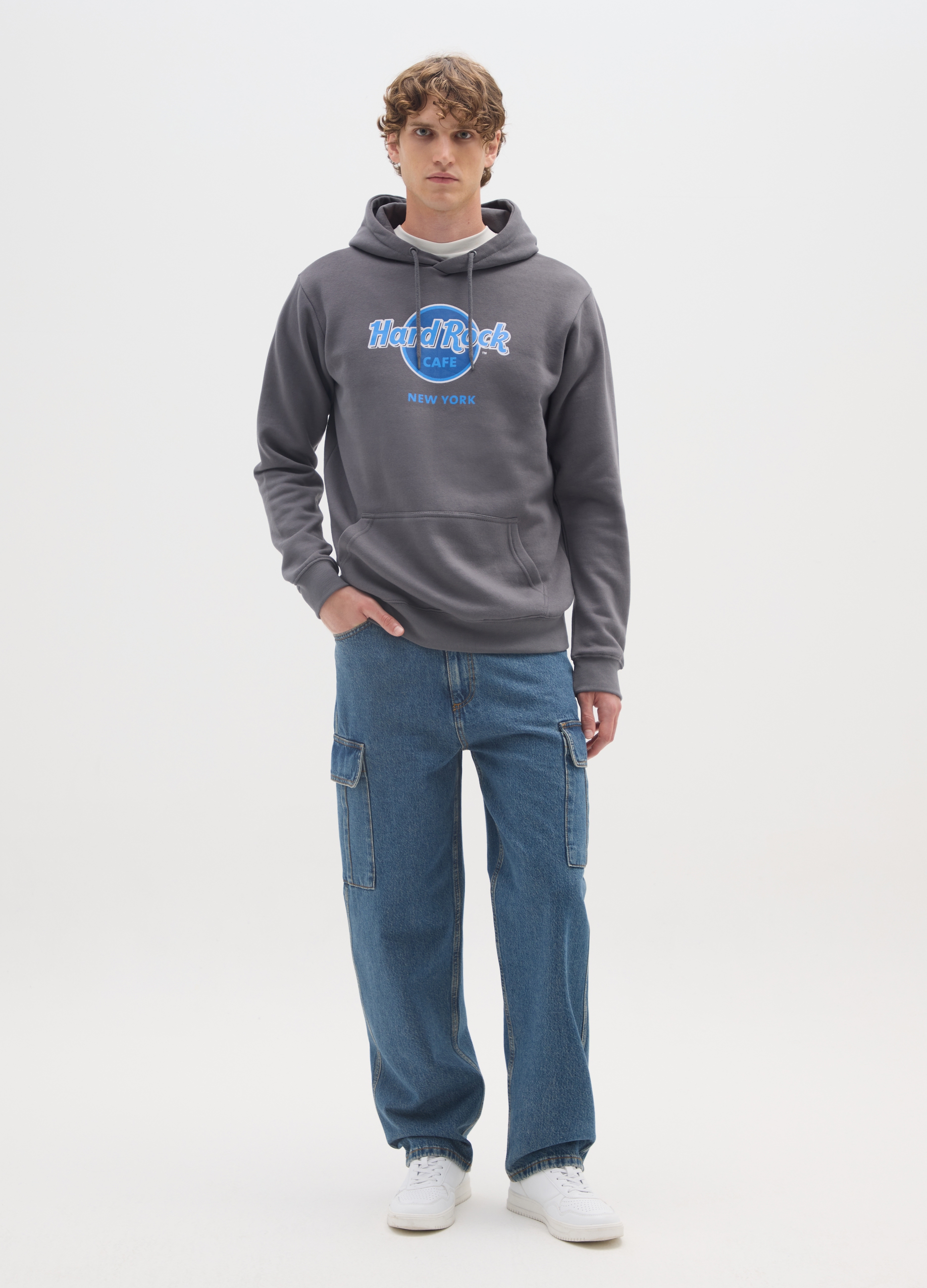 OVS, Felpa Con Cappuccio In Misto Cotone Grigia Con Logo Hard Rock Cafe, Uomo, Grigio, Taglia: XL