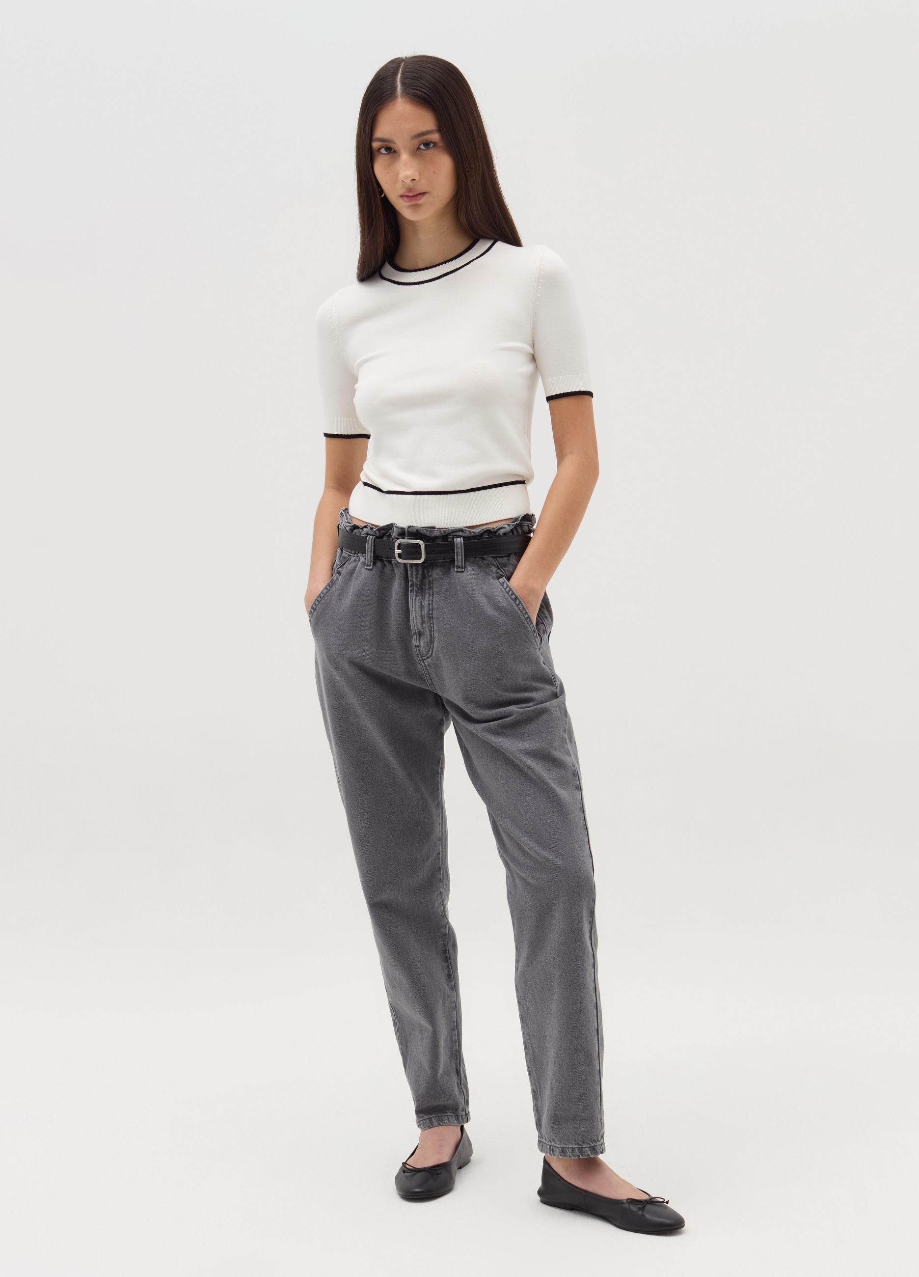 Vaqueros Paper Bag Con Bolsillos, Mujer, Negro, Talla: XL