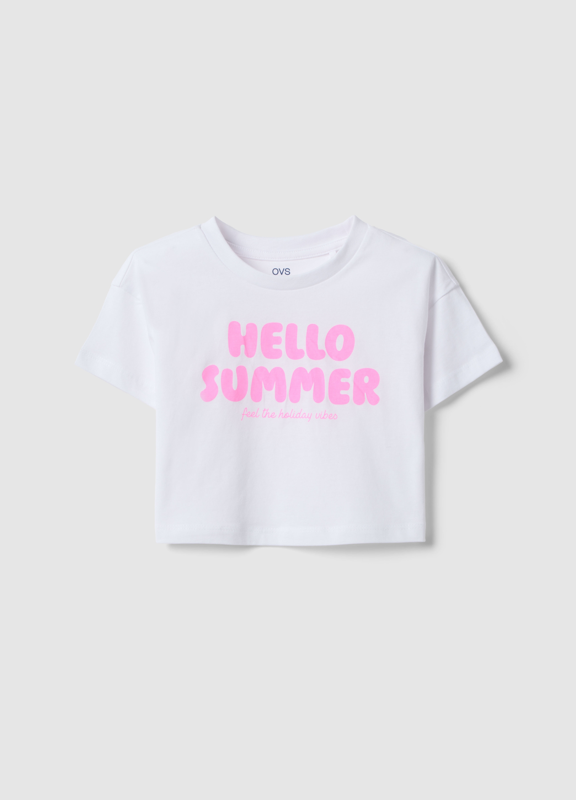 OVS KIDS, Camiseta Blanca Para Niña De Algodón Puro Ajuste Boxy Con Inscripción, Niña, Blanco/rosa, Talla: 6-7
