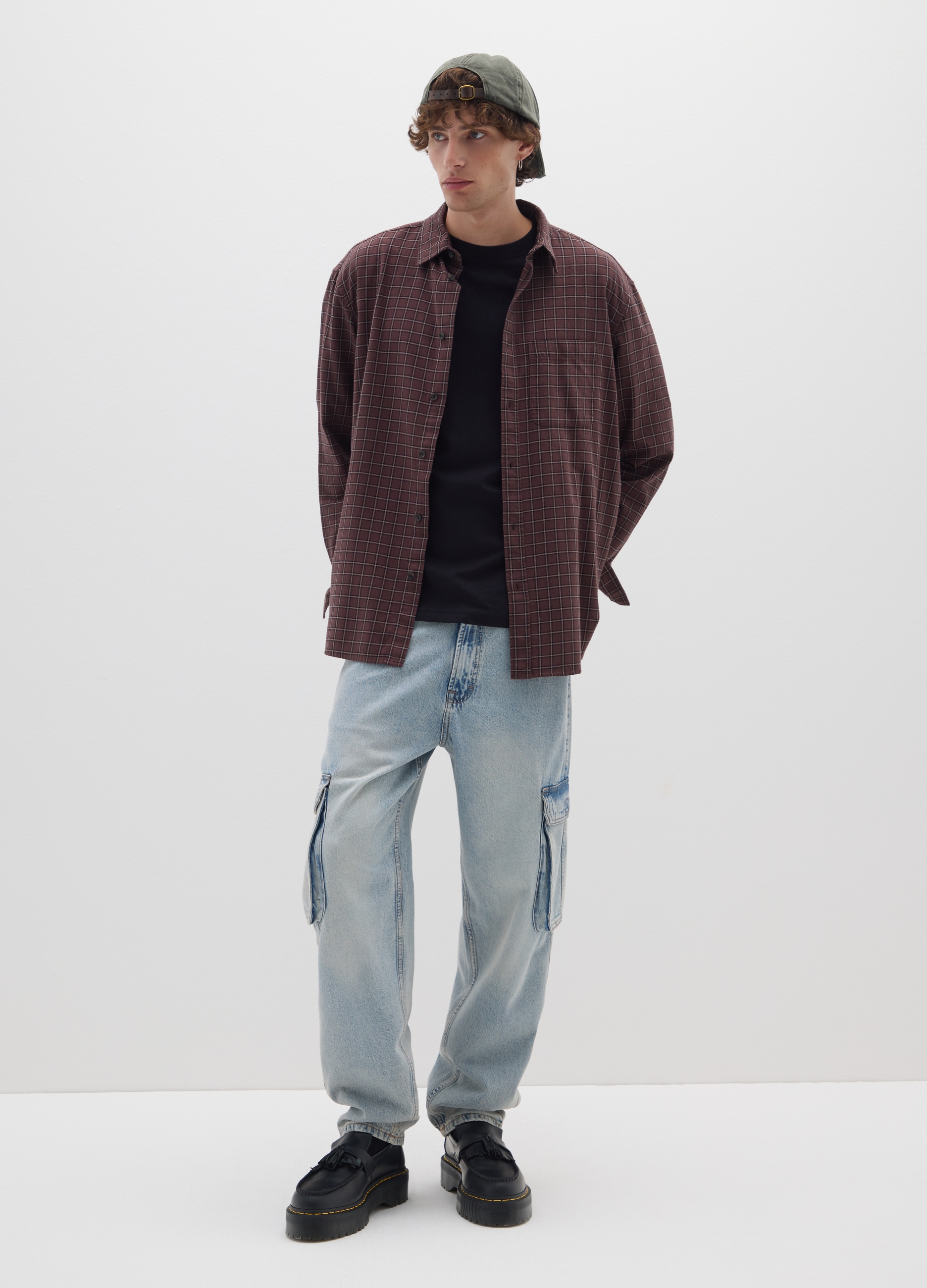 B.ANGEL, Jeans Cargo Baggy In Puro Cotone Lavaggio Chiaro, Uomo, Denim, Taglia: 44