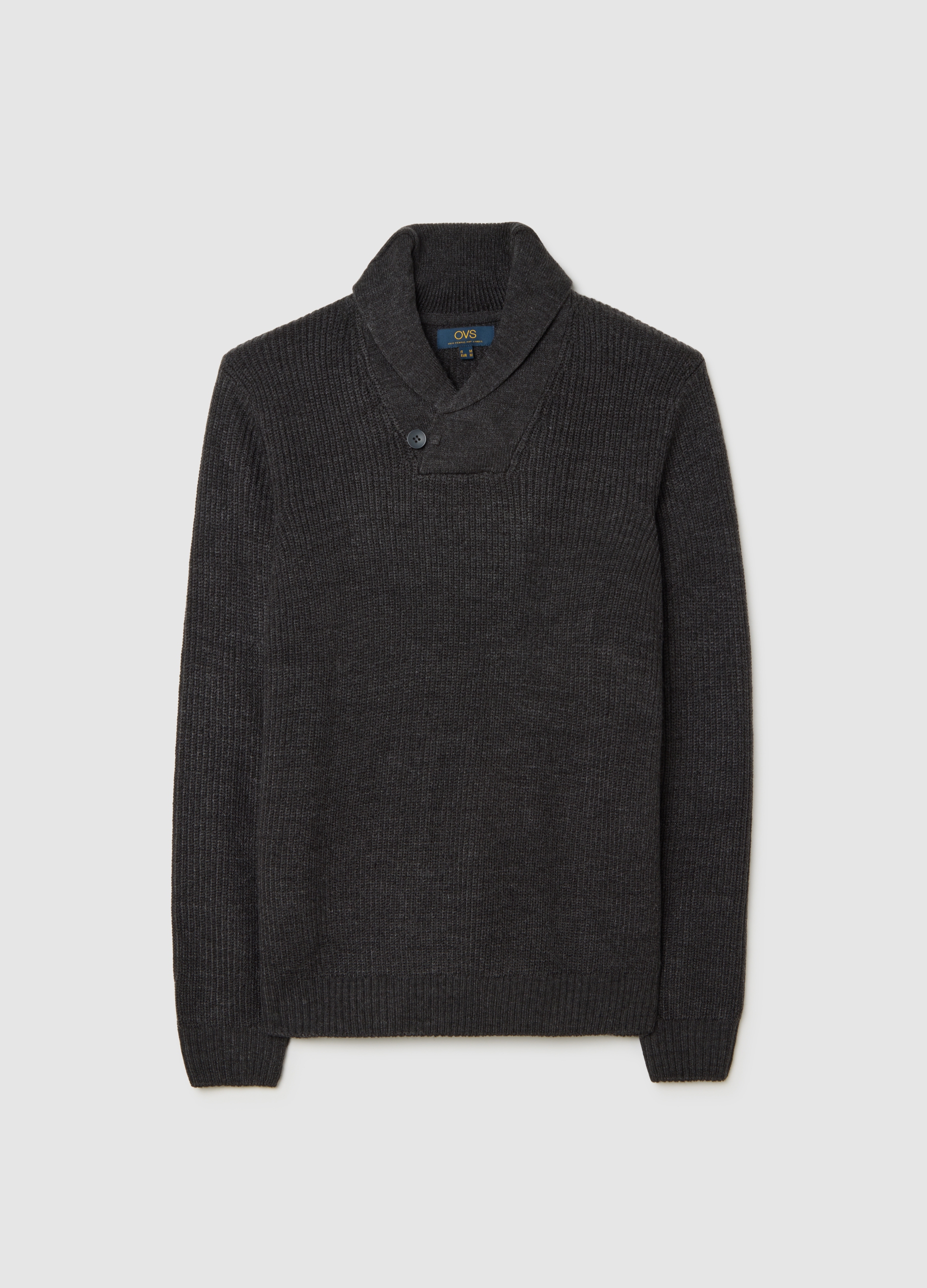 Jersey Gris Con Cuello Chal Ajuste Regular, Hombre, Gris oscuro jaspeado, Talla: M