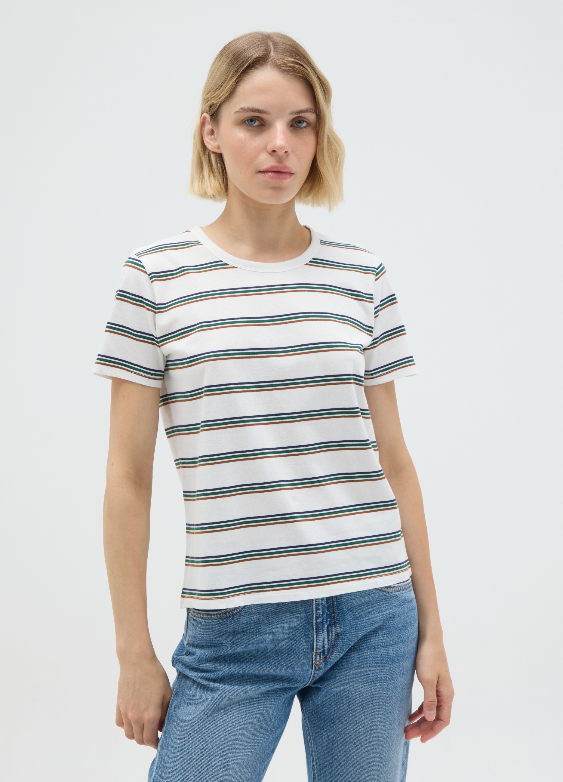 OVS, Damen-t-shirt Aus Reinem Baumwolle, Mehrfarbig, Frau, Weiß/Blau, Größe: 36