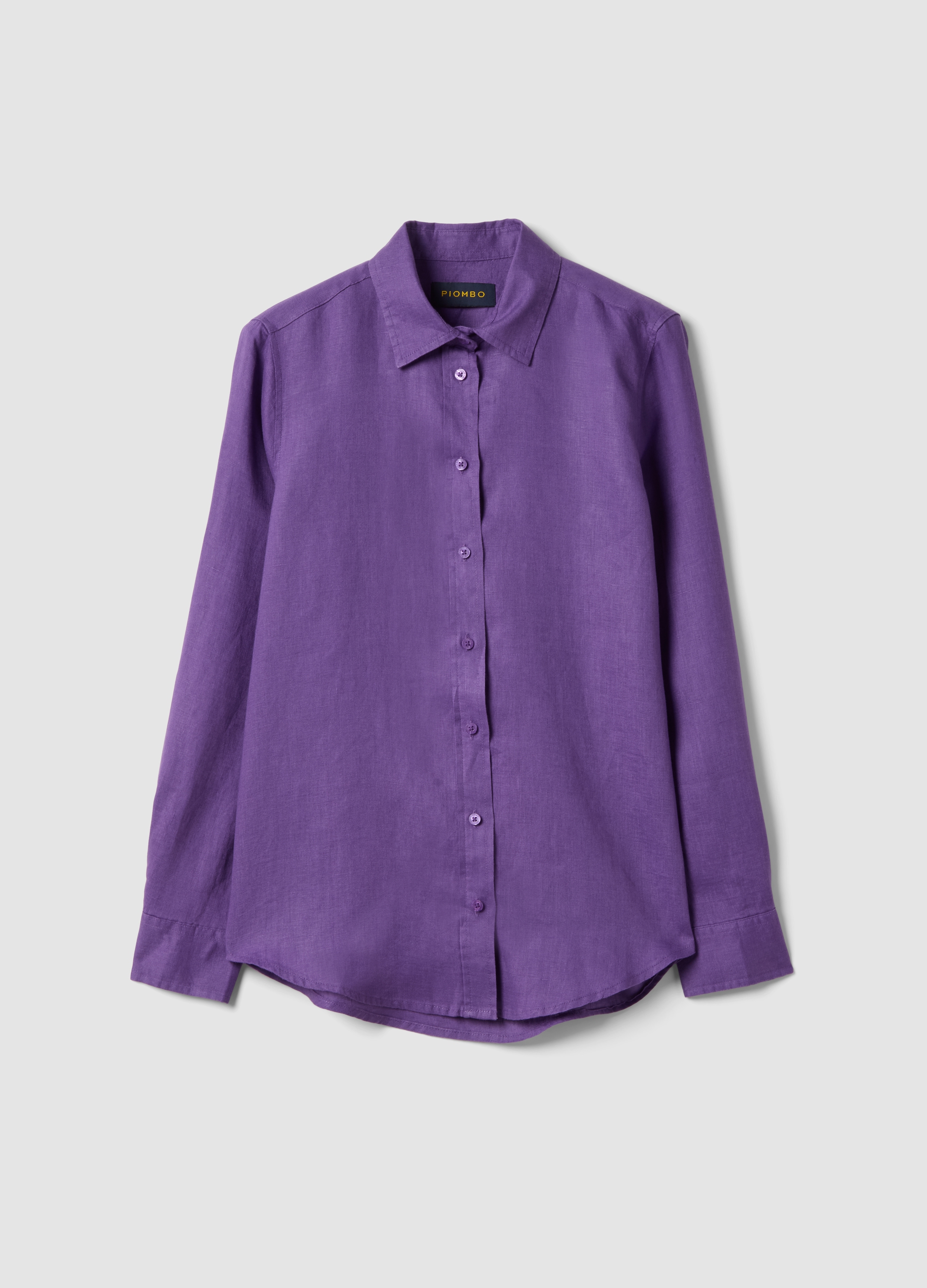 PIOMBO, Camisa Violeta De Lino Puro De Corte Regular, Mujer, Morado oscuro, Talla: 38