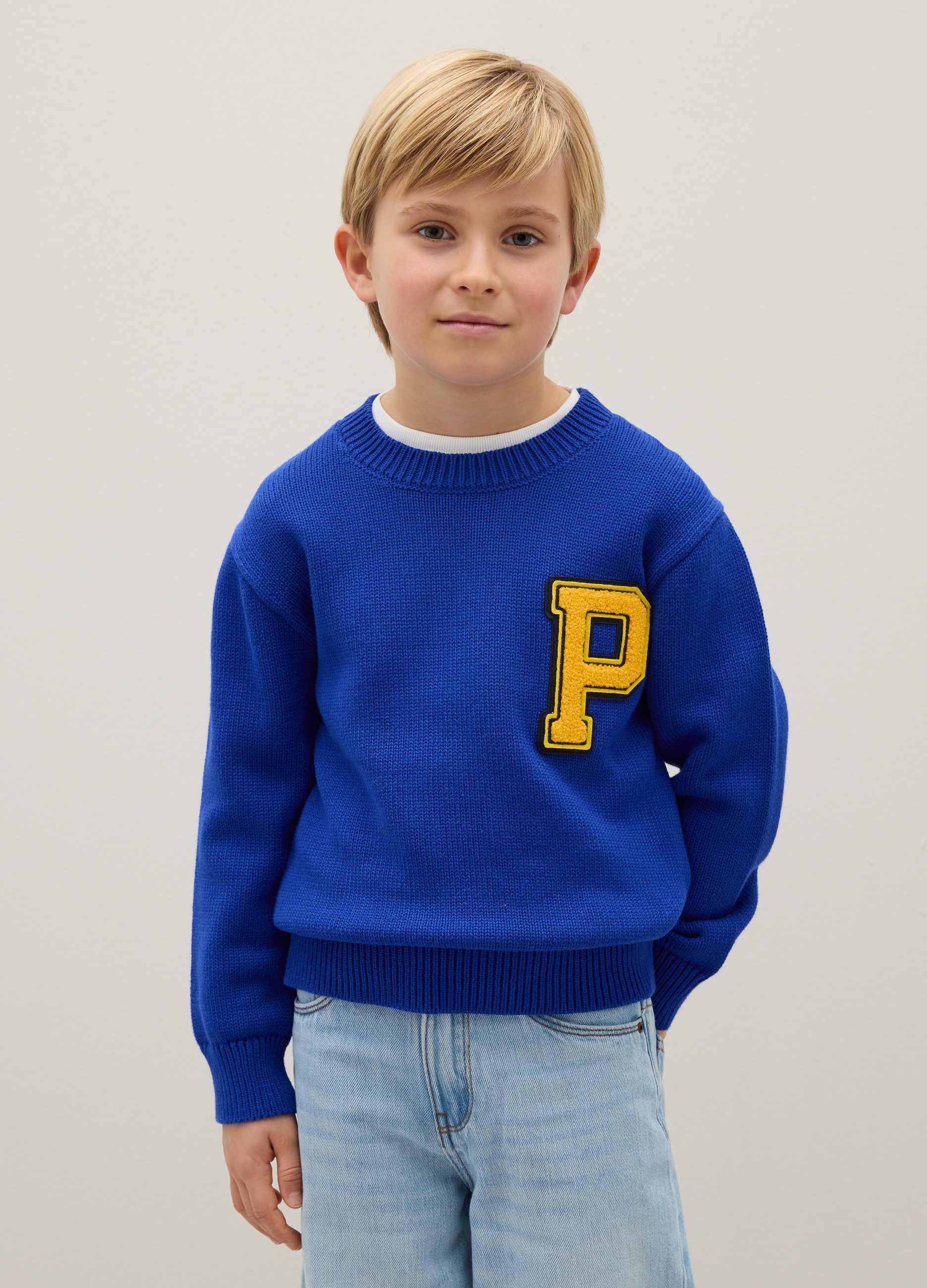 PIOMBO KIDS, Maglione Da Ragazzo In Puro Cotone Blu Regular Fit, Bambino, Blu, Taglia: 6
