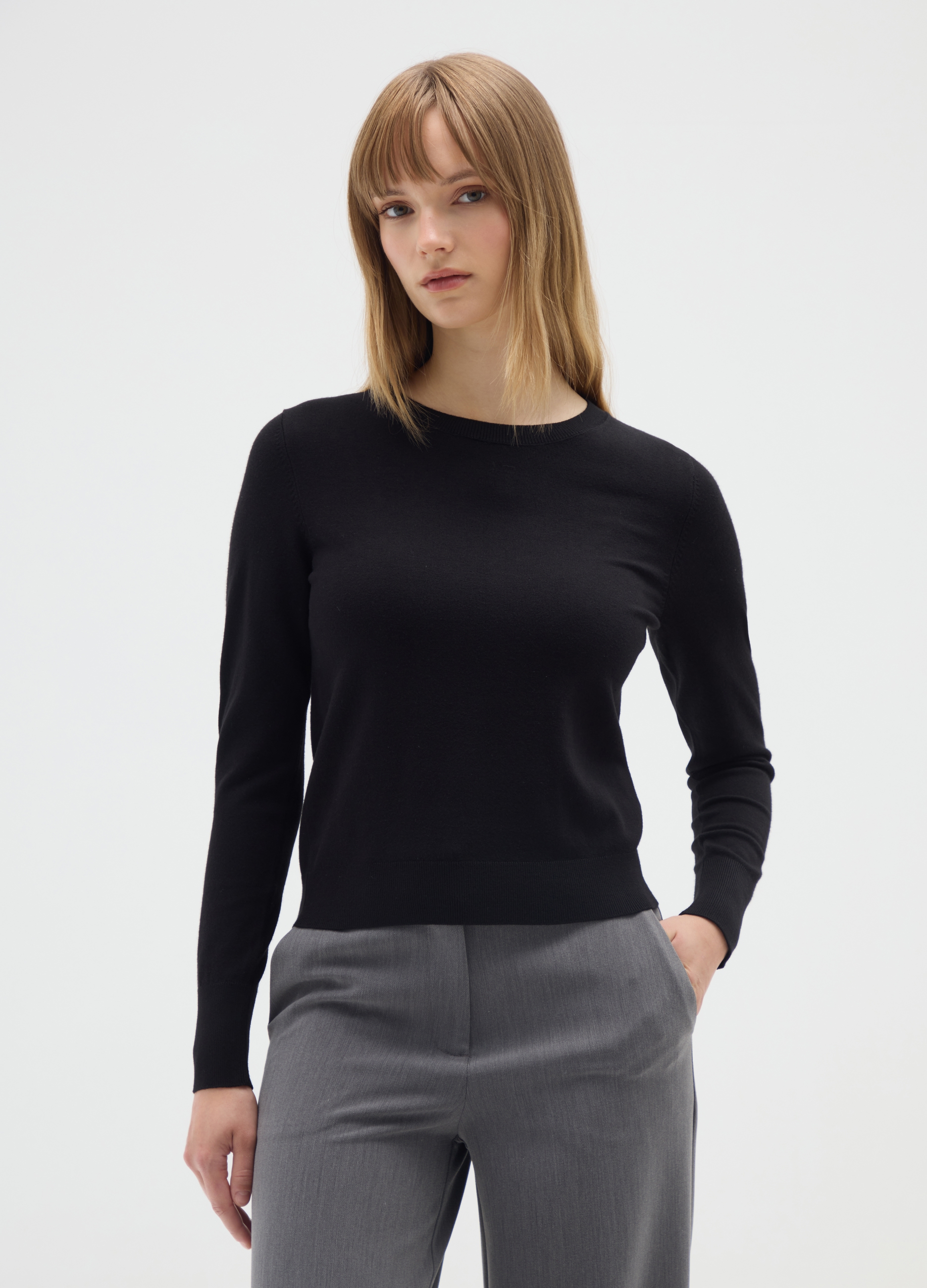 Maglia In Misto Viscosa Nera Fitted, Mujer, Gunmetal, Talla: 38