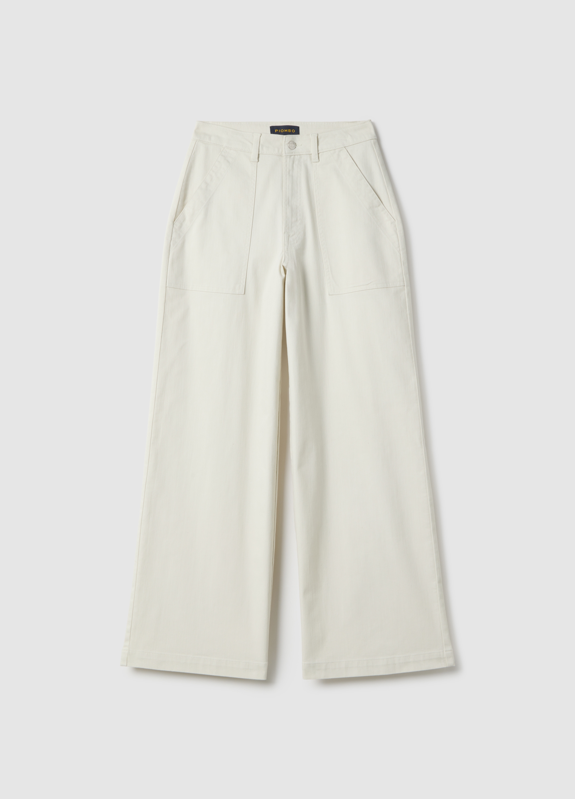 PIOMBO, Pantalones Chinos Blancos De Algodón Elástico Corte Regular, Mujer, Blanco óptico, Talla: 38
