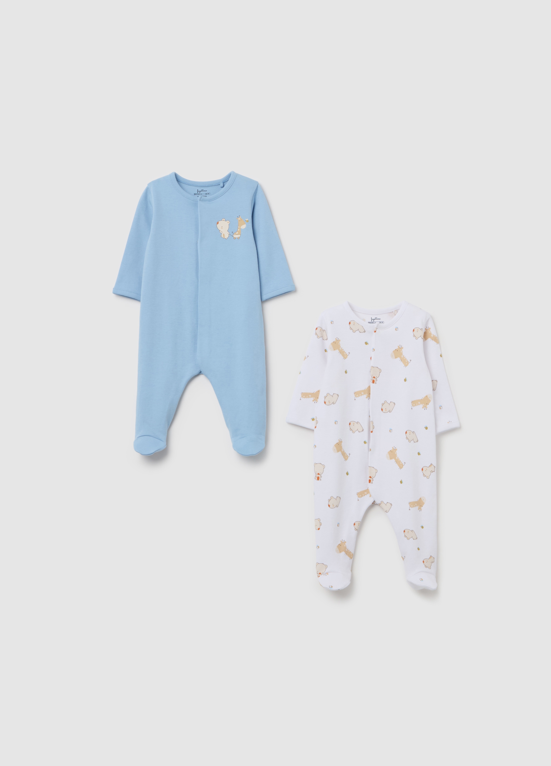 FAGOTTINO, Bipack Tutine In Cotone Bio Con Piedini E Stampa, Neonato, Multicolor, Taglia: 1-3