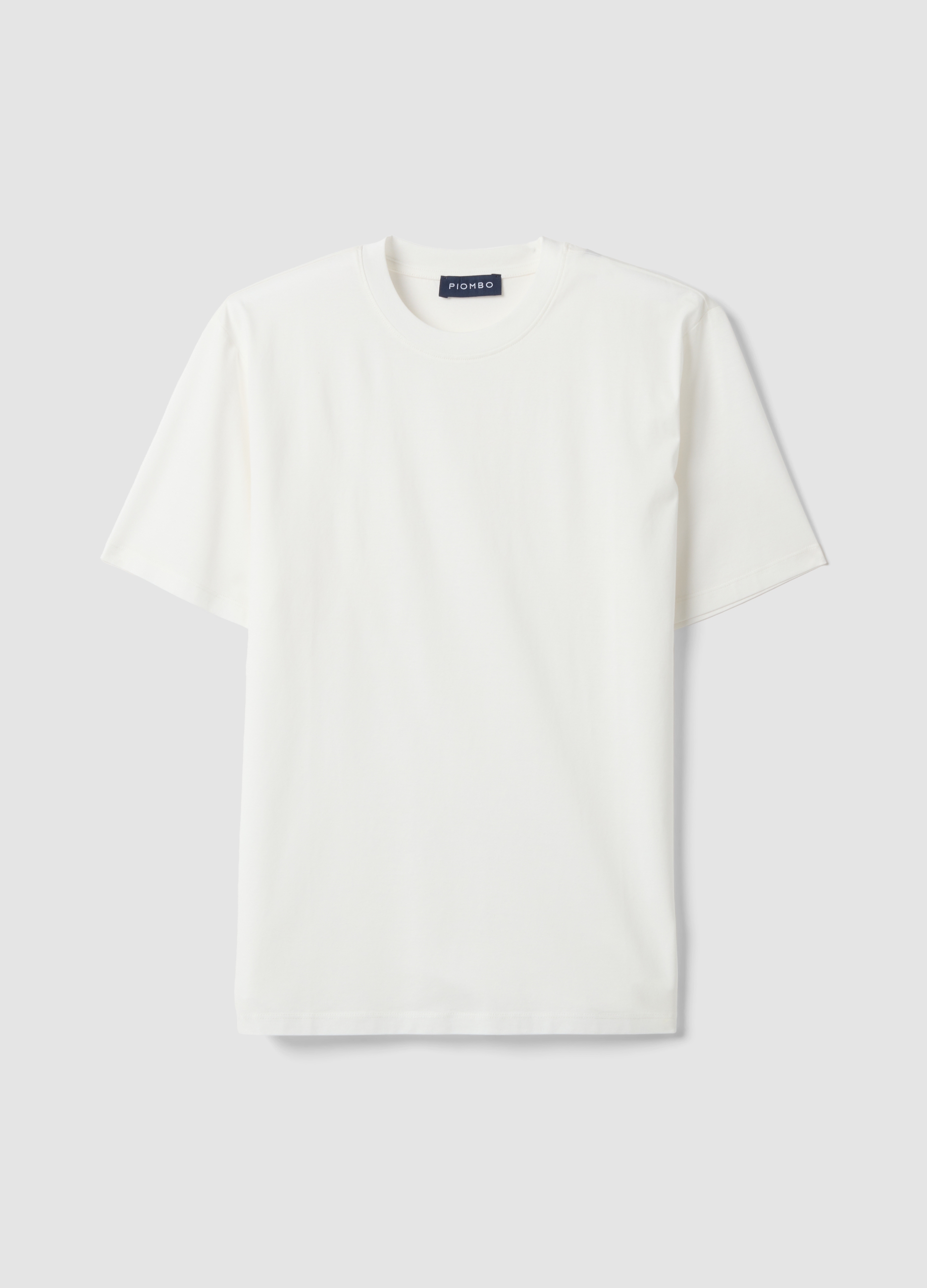 Piombo Contemporary, T-shirt Bianca In Jersey Di Puro Cotone Con Girocollo Relaxed Fit, Uomo, Bianco, Taglia: S
