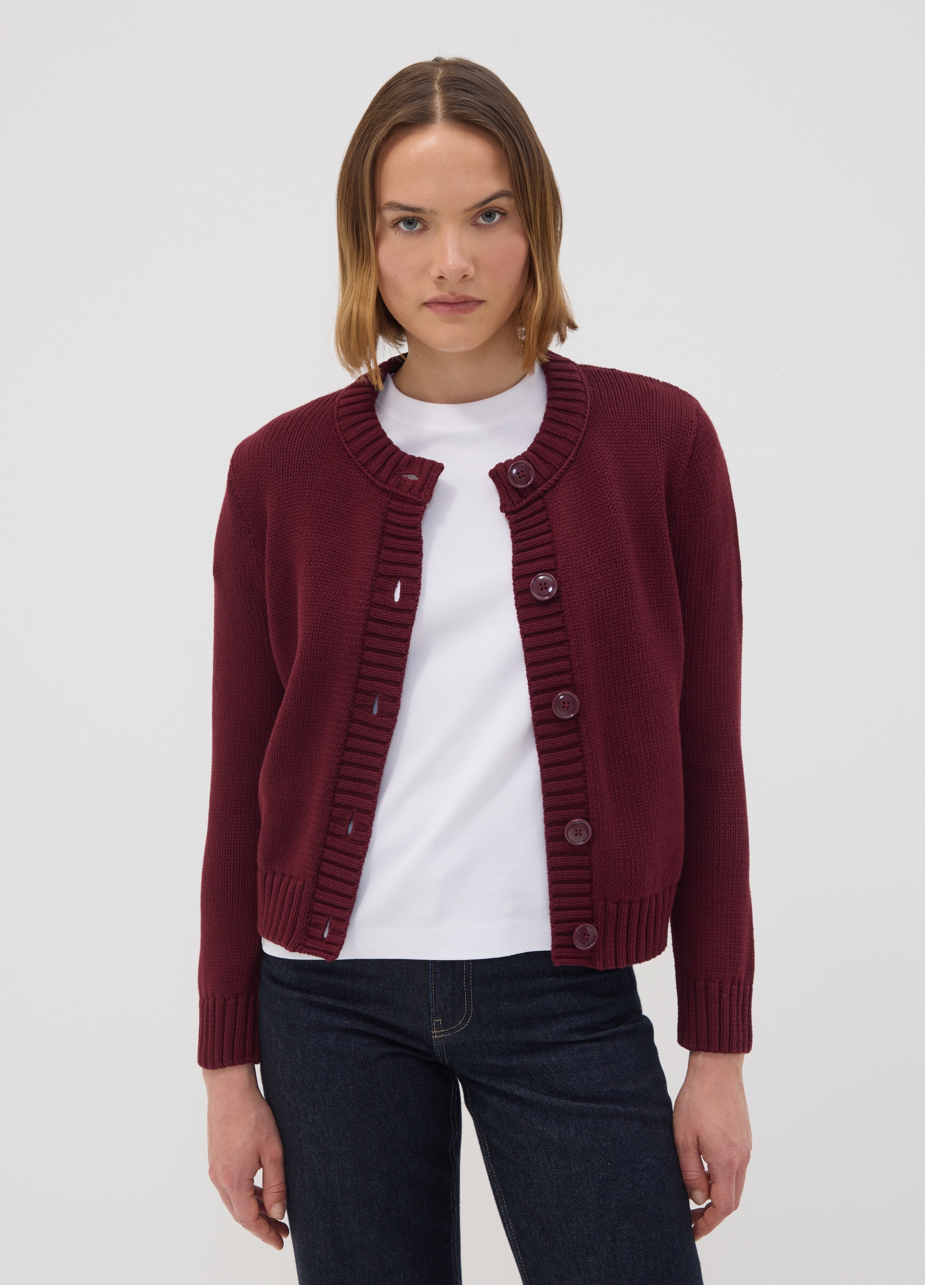 OVS, Cardigan Rosso In Puro Cotone Con Girocollo E Bottoni Regular Fit, Donna, Rosso, Taglia: L