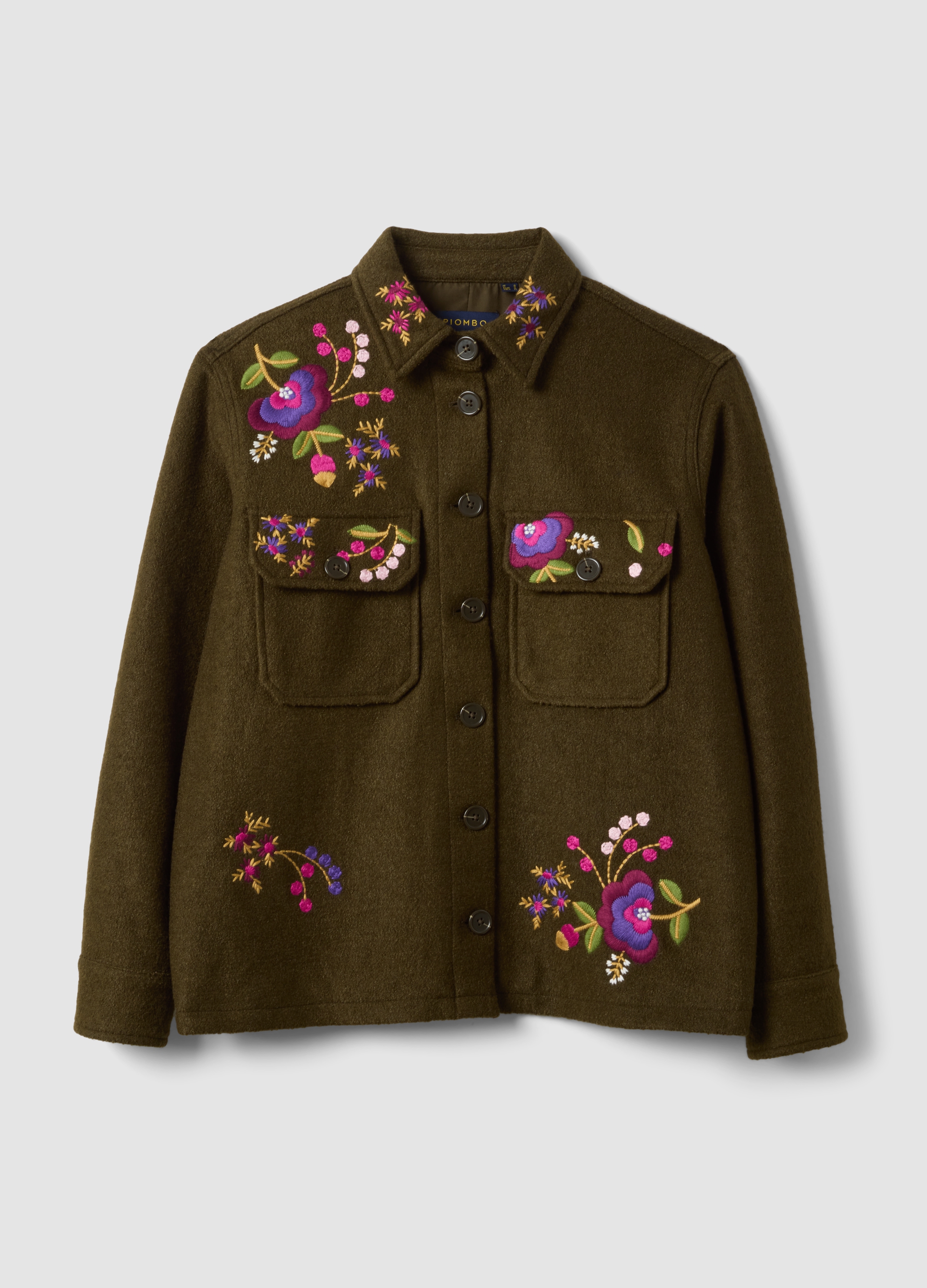 PIOMBO, Blazer Marrone In Misto Lana Con Ricami Floreali, Donna, Verde, Taglia: XL