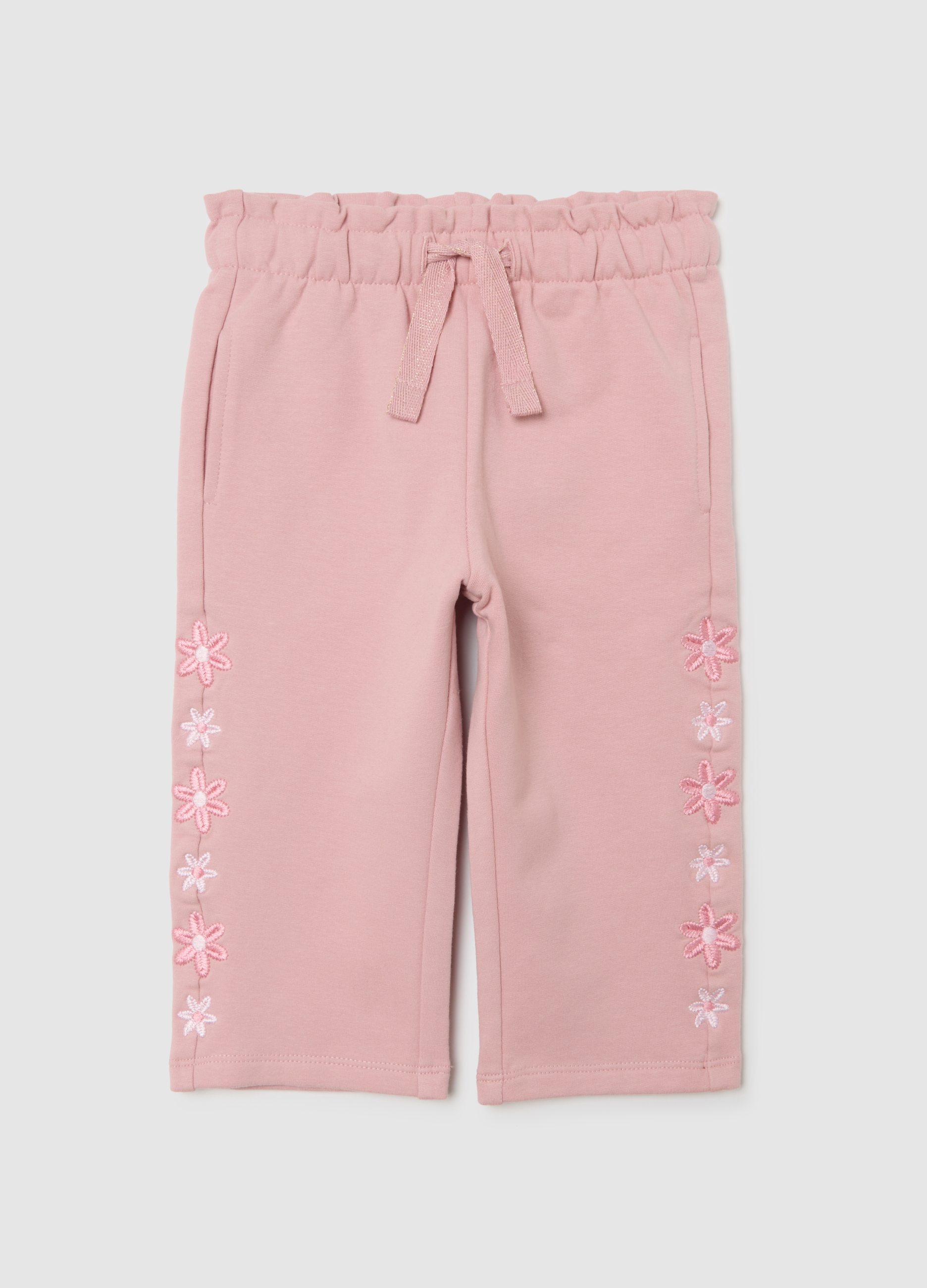FAGOTTINO, Pantaloni Rosa Da Bimba In Cotone Elasticizzato Con Ricami Floreali, Niña, Rosa Claro, Talla: 9-12