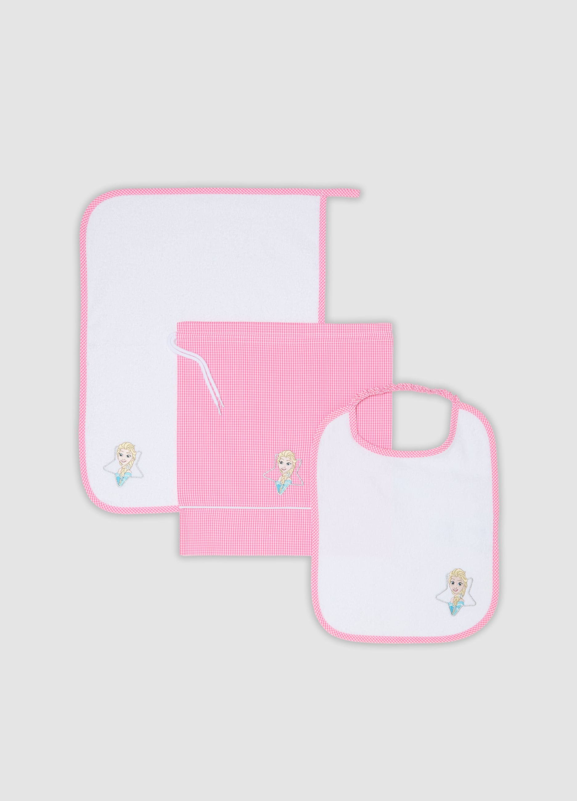 DISNEY, Set Rosa Per L'asilo Con Bavaglino, Asciugamano E Sacca E Ricamo Frozen, Bambina, Rosa, Taglia: ONE SIZE