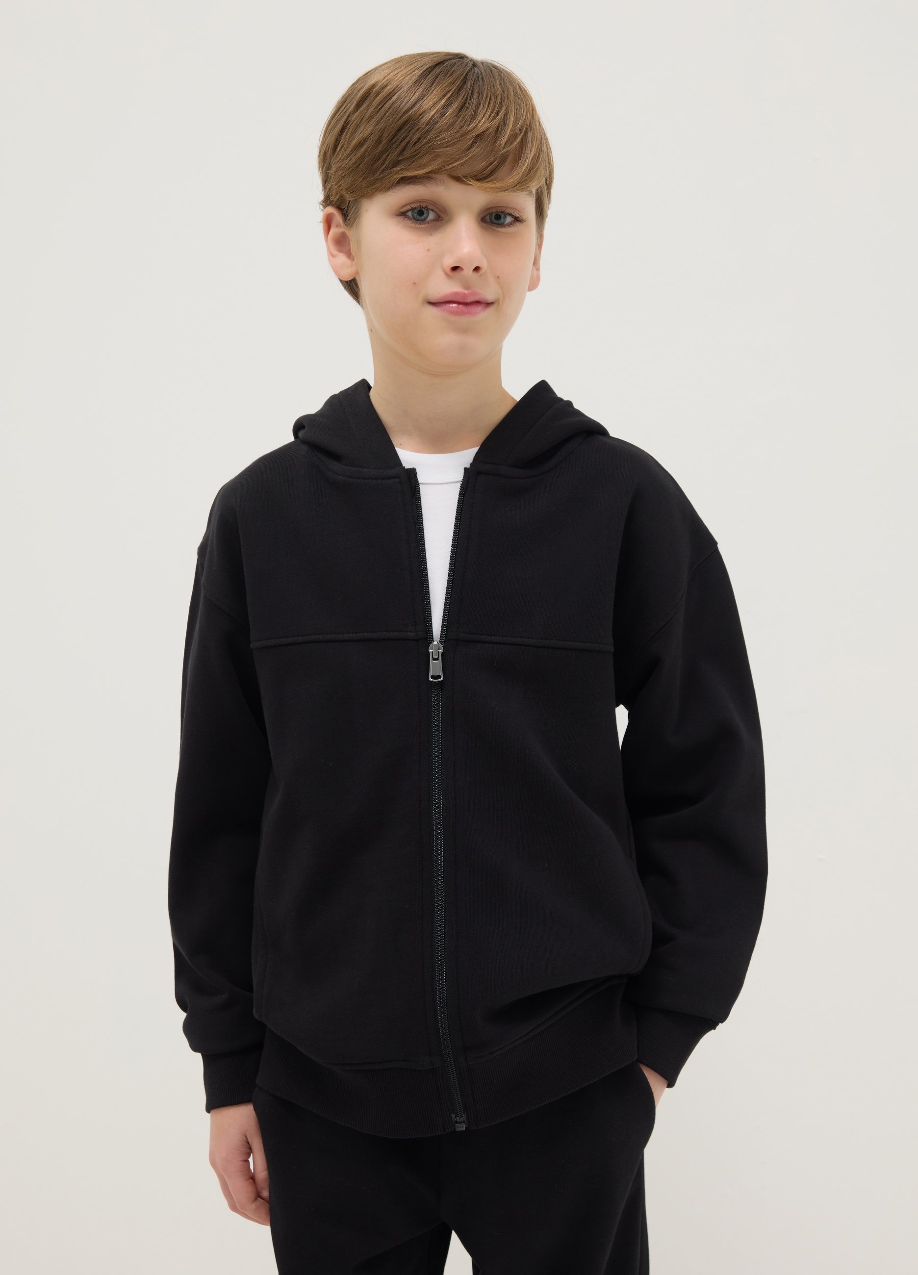 OVS KIDS, Sudadera Negra Para Niño En Algodón Puro Con Ajuste Amplio, Capucha Y Cremallera, Niño, Gunmetal, Talla: 11-12