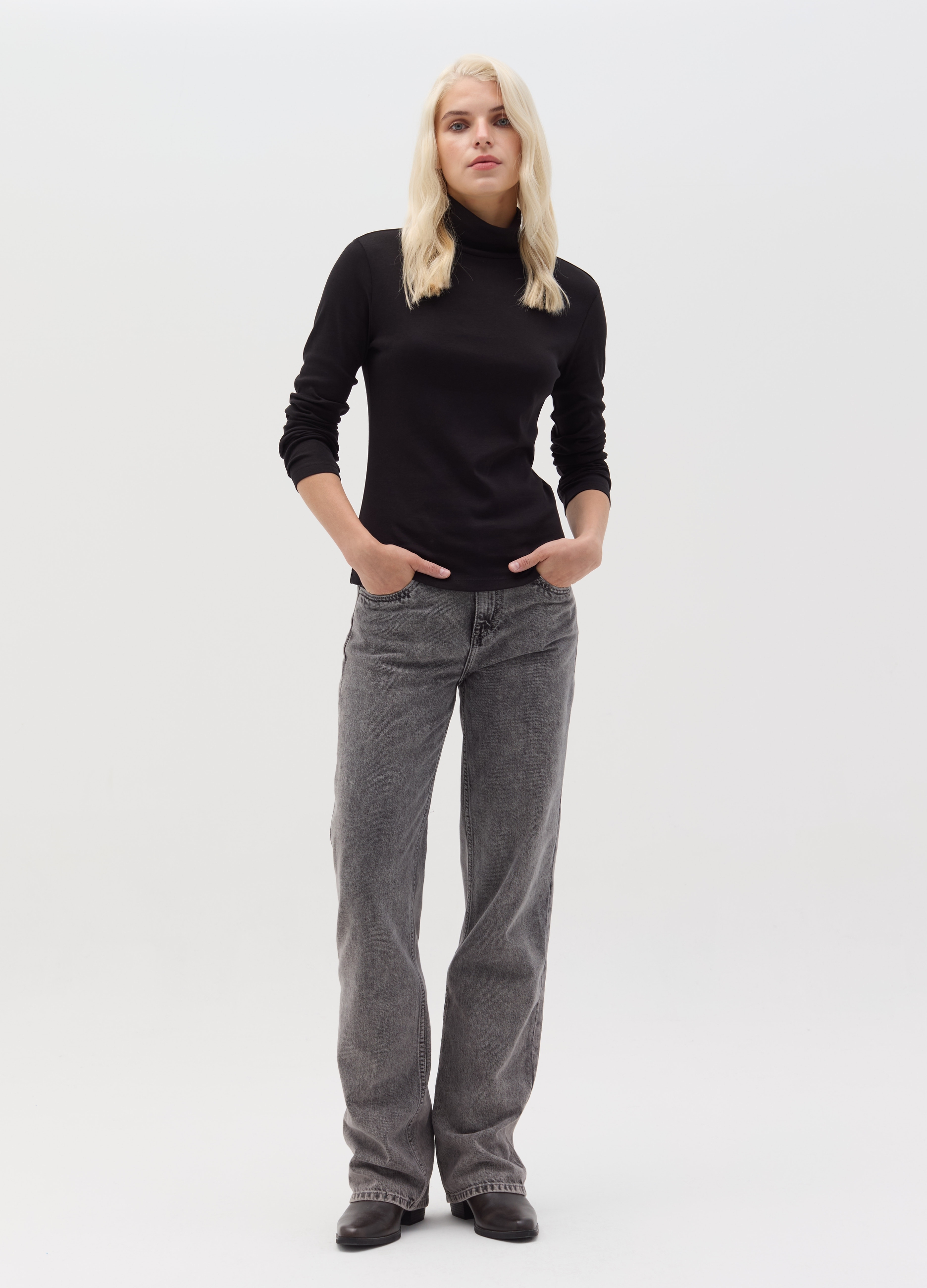 OVS, T-shirt A Maniche Lunghe Con Collo Alto, Donna, Nero, Taglia: S