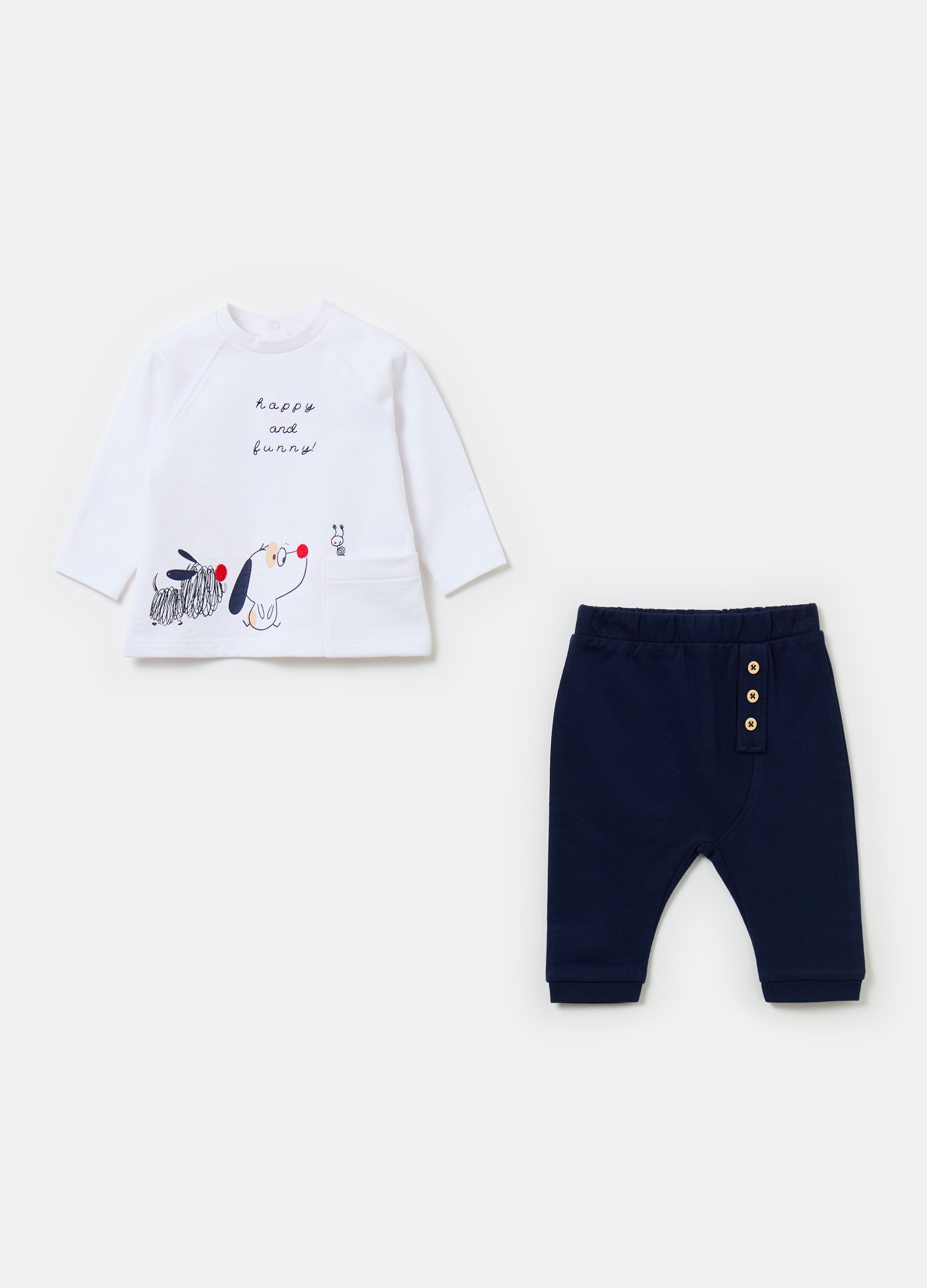 FAGOTTINO, Jogging Set In Cotone Bio Stampa Cagnolini, Neonato, Multicolor, Taglia: 6-9