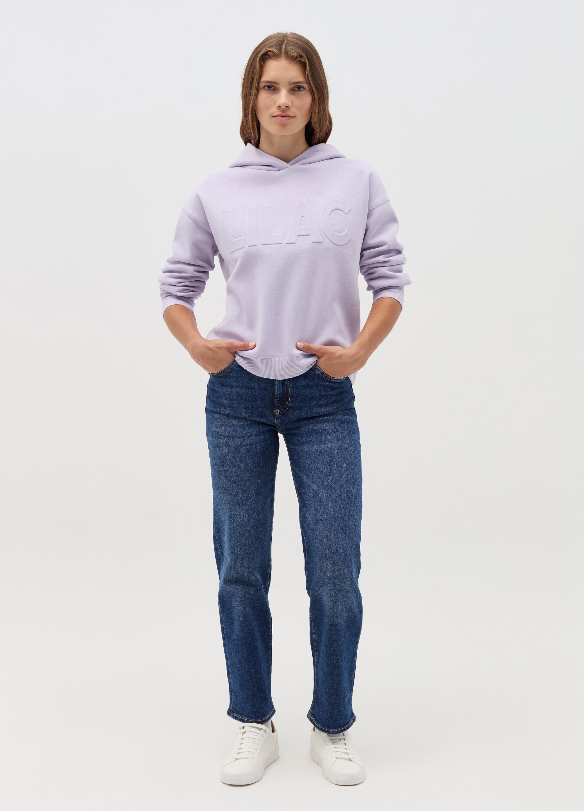 OVS, Felpa Essential Con Scritta In Rilievo, Donna, Viola, Taglia: XS