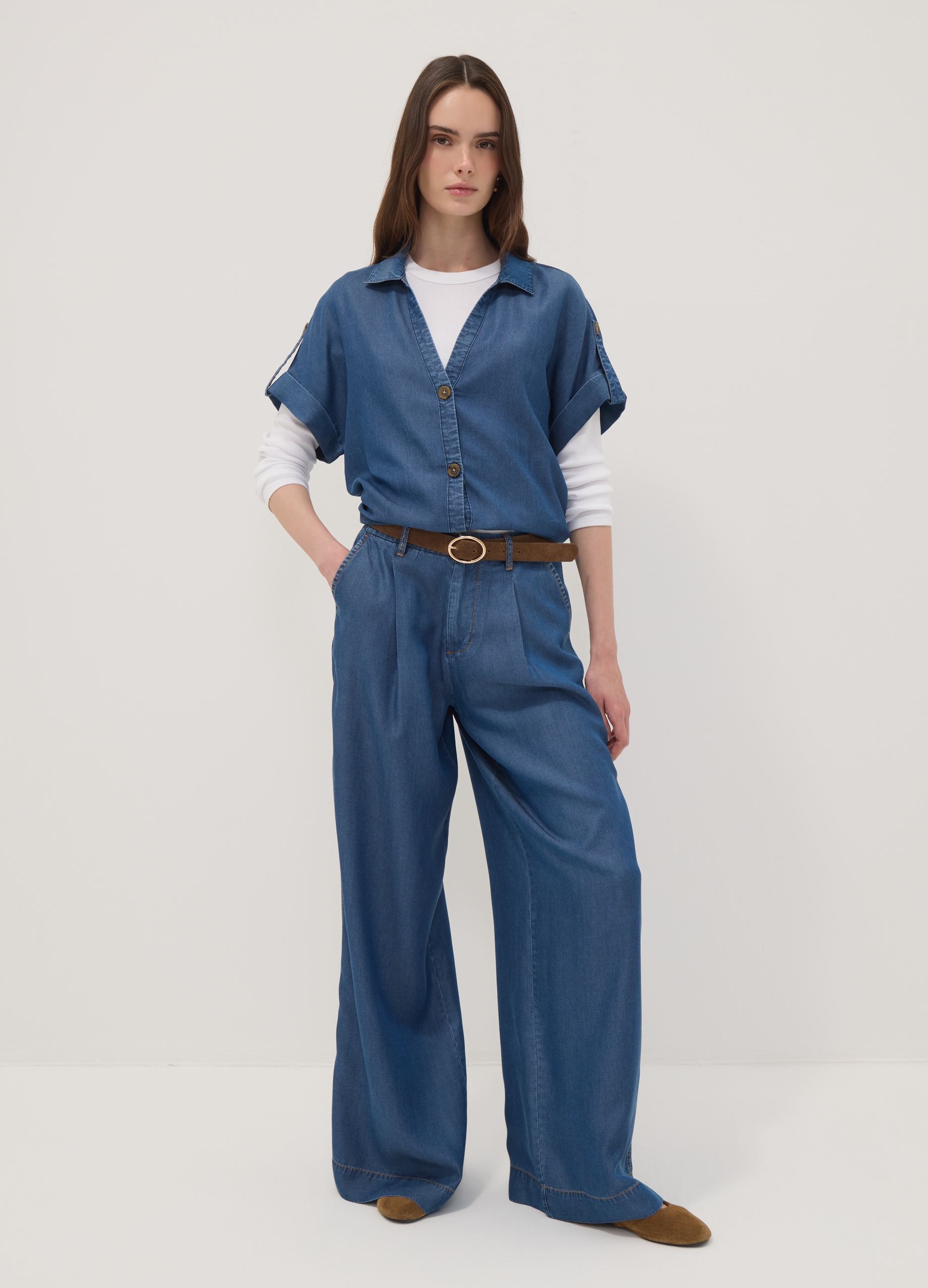 OVS, Jeans Blu Wide Leg In Puro Lyocell, Donna, Blu, Taglia: 40