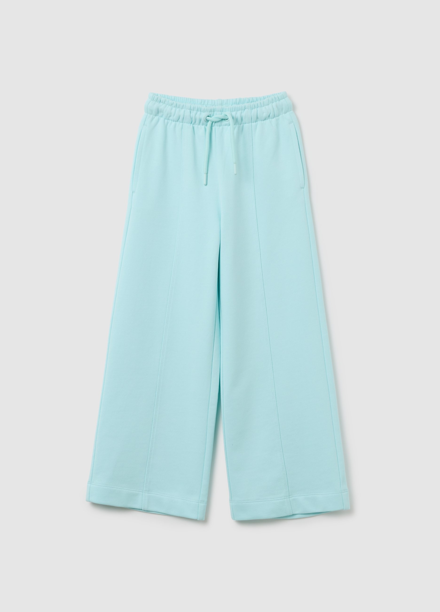 OVS KIDS, Pantaloni Jogger Wide Leg Azzurri Da Bambina In Puro Cotone, Azzurro, Taglia: 4-5