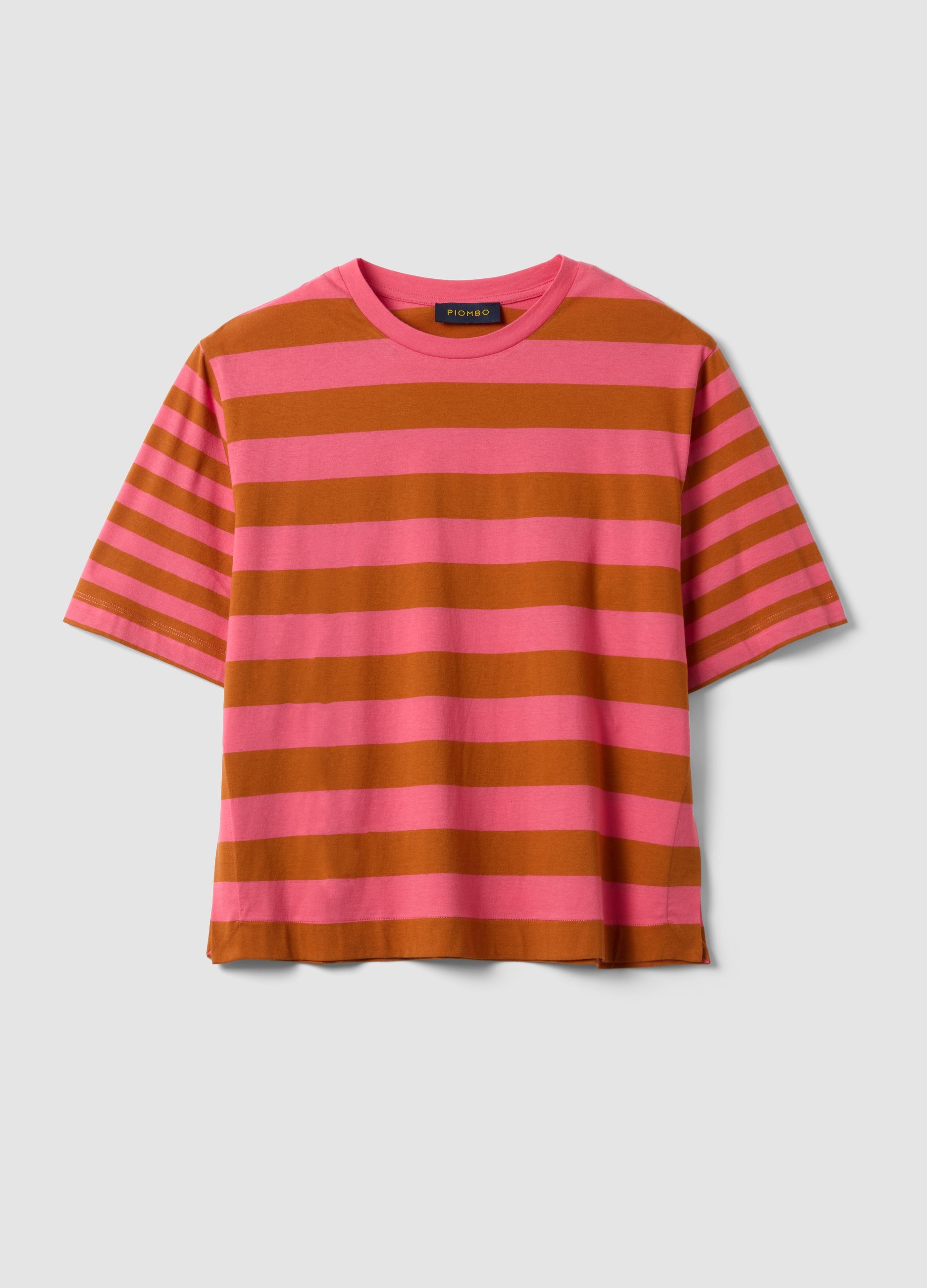 PIOMBO, Camiseta Rosa De Algodón Puro A Rayas, Mujer, Marrón/Rojo, Talla: S/M