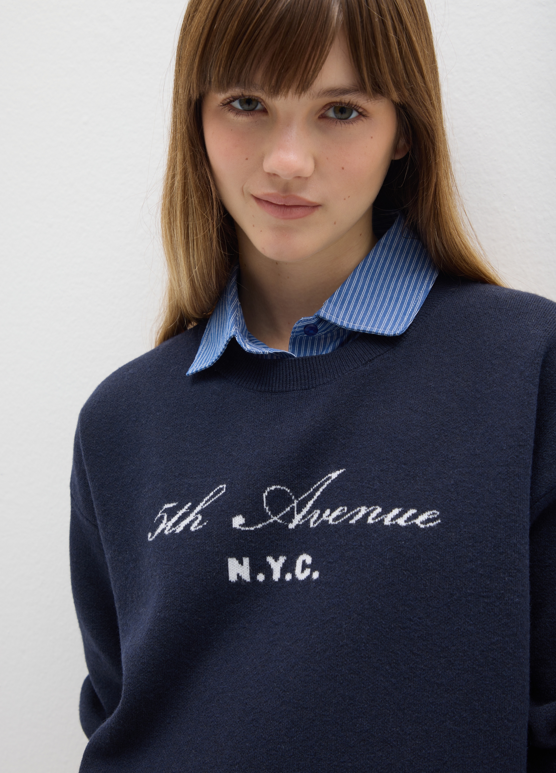 B.ANGEL, Felpa Blu Regular Fit Con Collo A V, Donna, Blu, Taglia: M