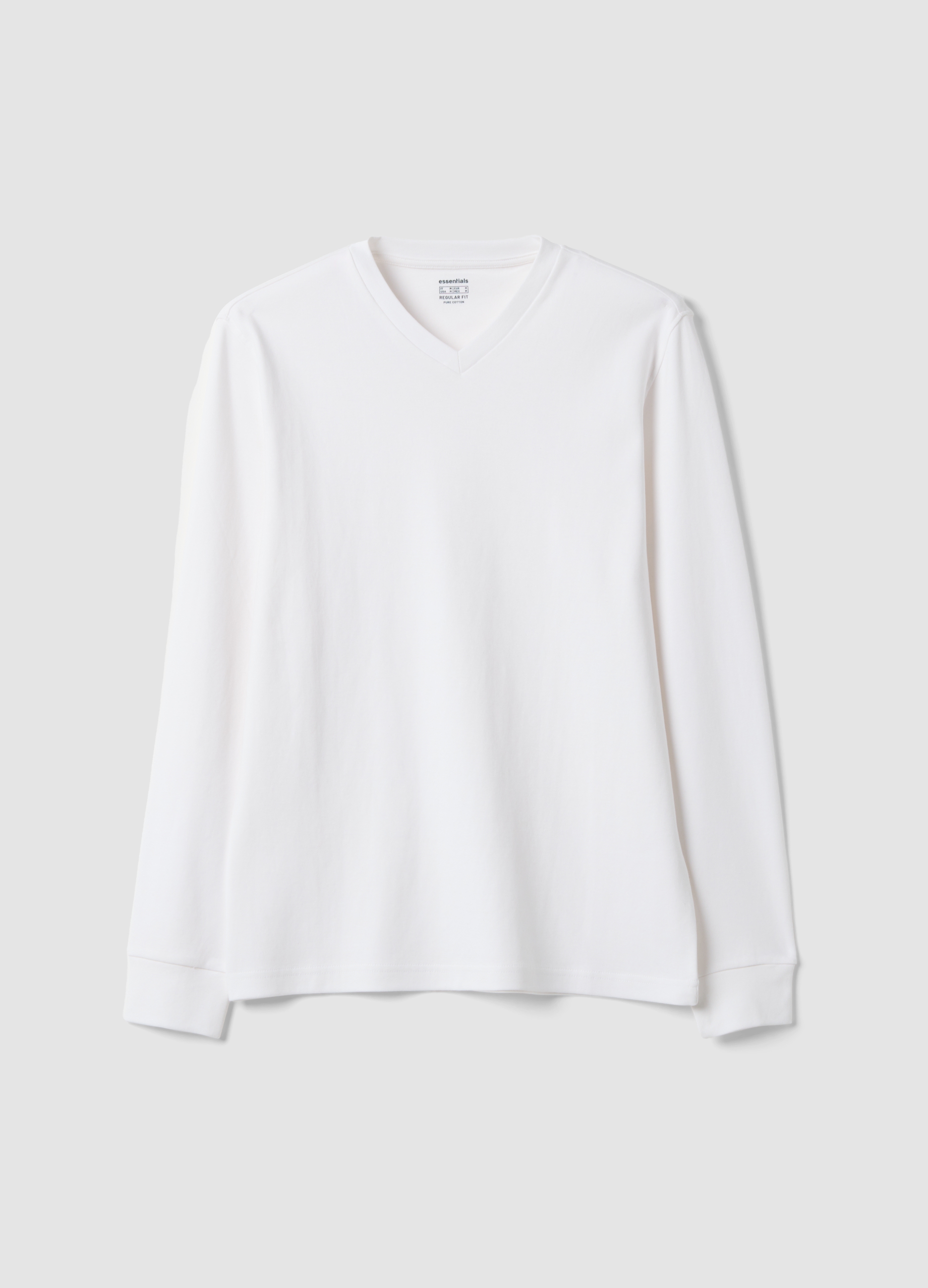 OVS, T-shirt Bianca In Puro Cotone Con Scollo A V Regular Fit, Uomo, Bianco, Taglia: S