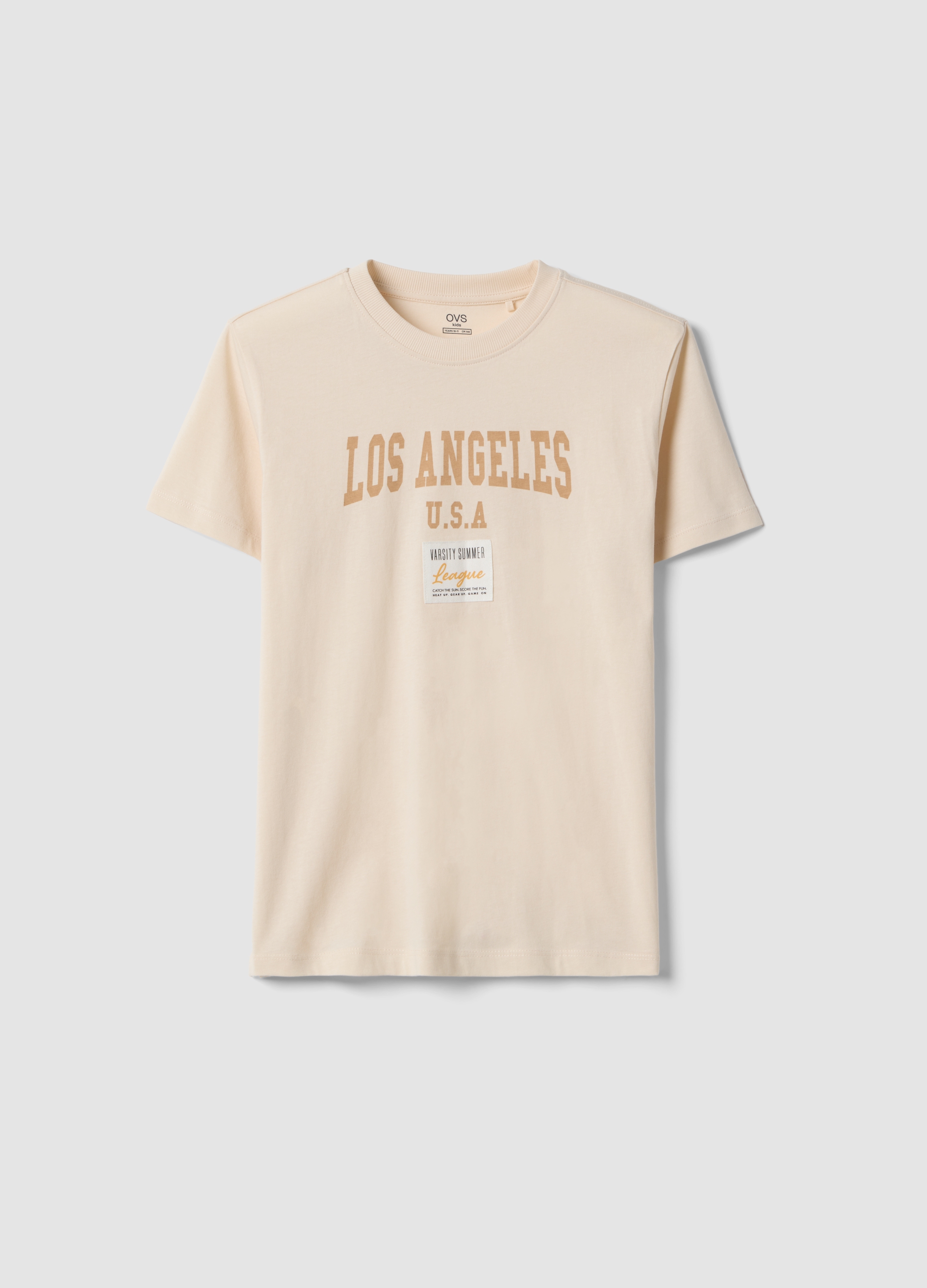 OVS KIDS, Camiseta Beige De Niño En Algodón Puro Regular Fit Con Estampado, Niño, Beige Claro, Talla: 14-15