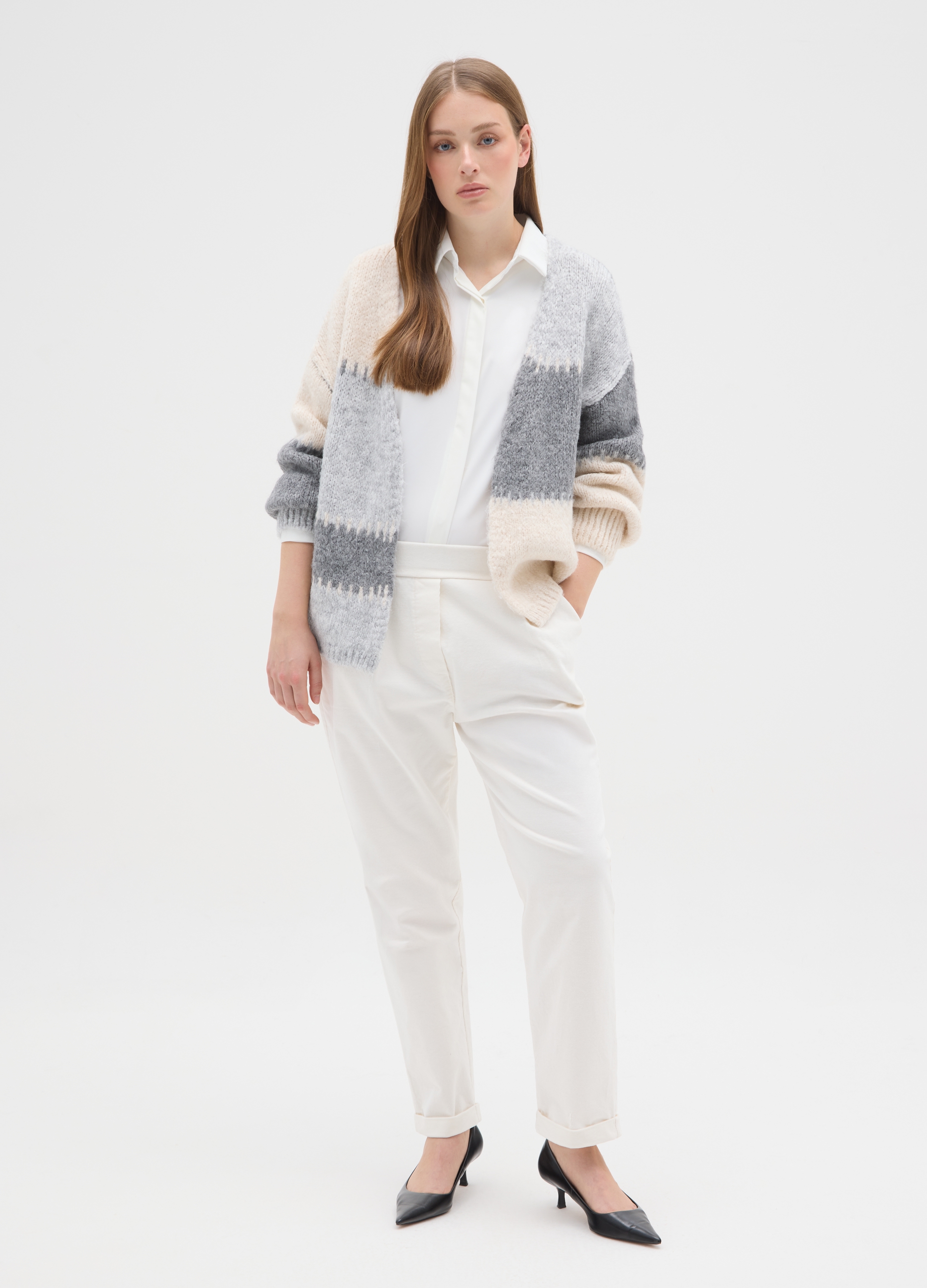 HYBRID, Pantaloni In Cotone Elasticizzato Bianchi Regular Fit, Donna, Bianco, Taglia: M