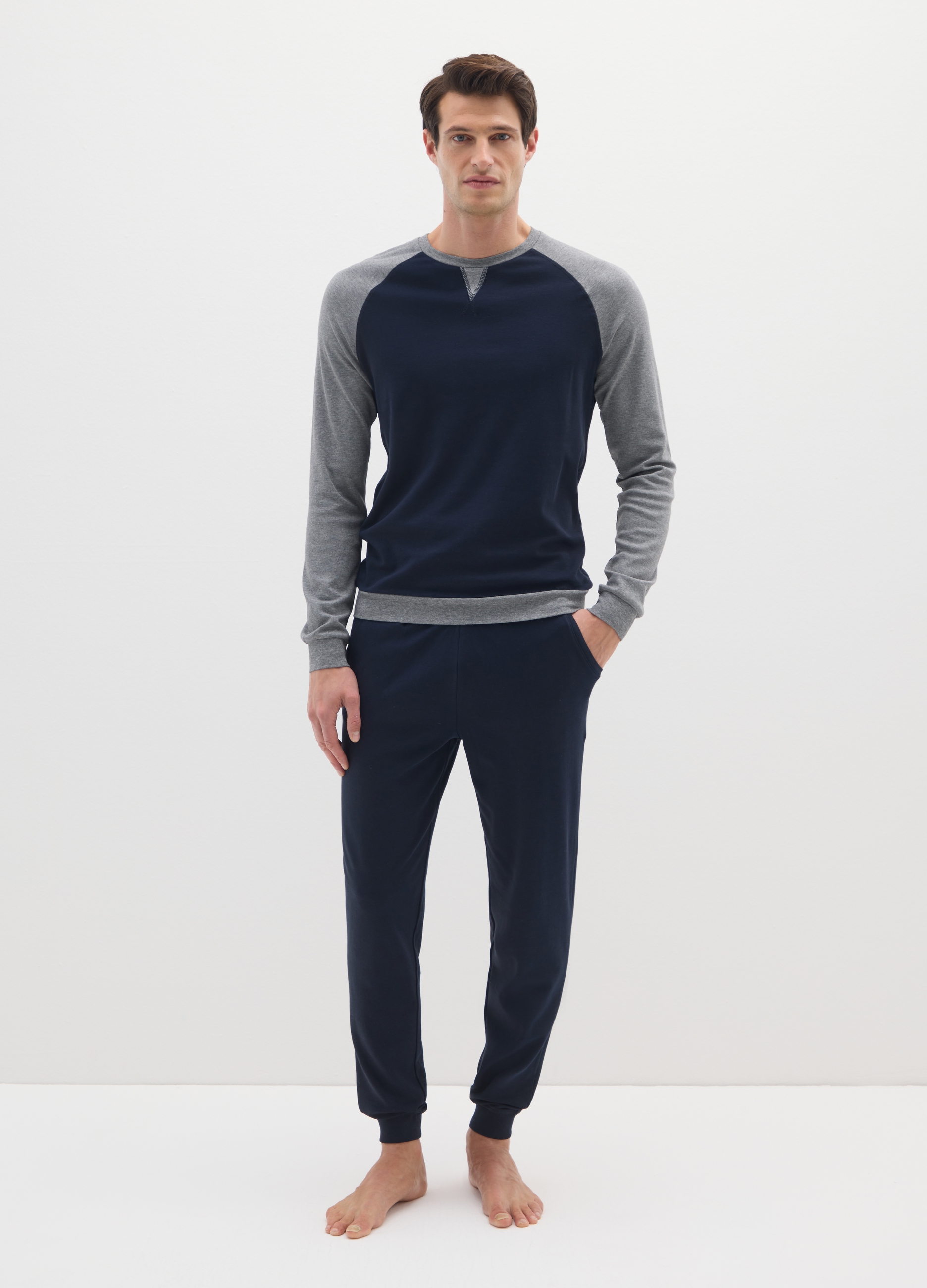 OVS, Pigiama In Puro Cotone Blu E Grigio Regular Fit, Uomo, Multicolor, Taglia: L