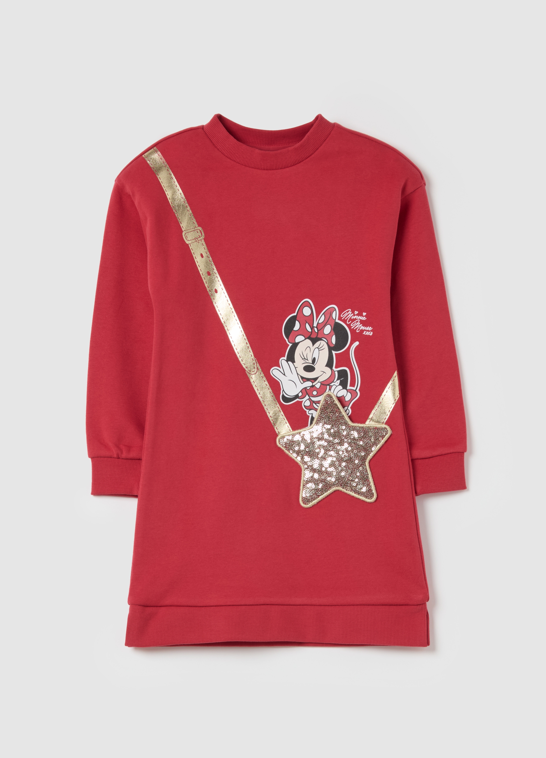 OVS KIDS, Abito Felpa Con Minnie E Borsetta Applicata, Bambina, Rosso, Taglia: 3-4