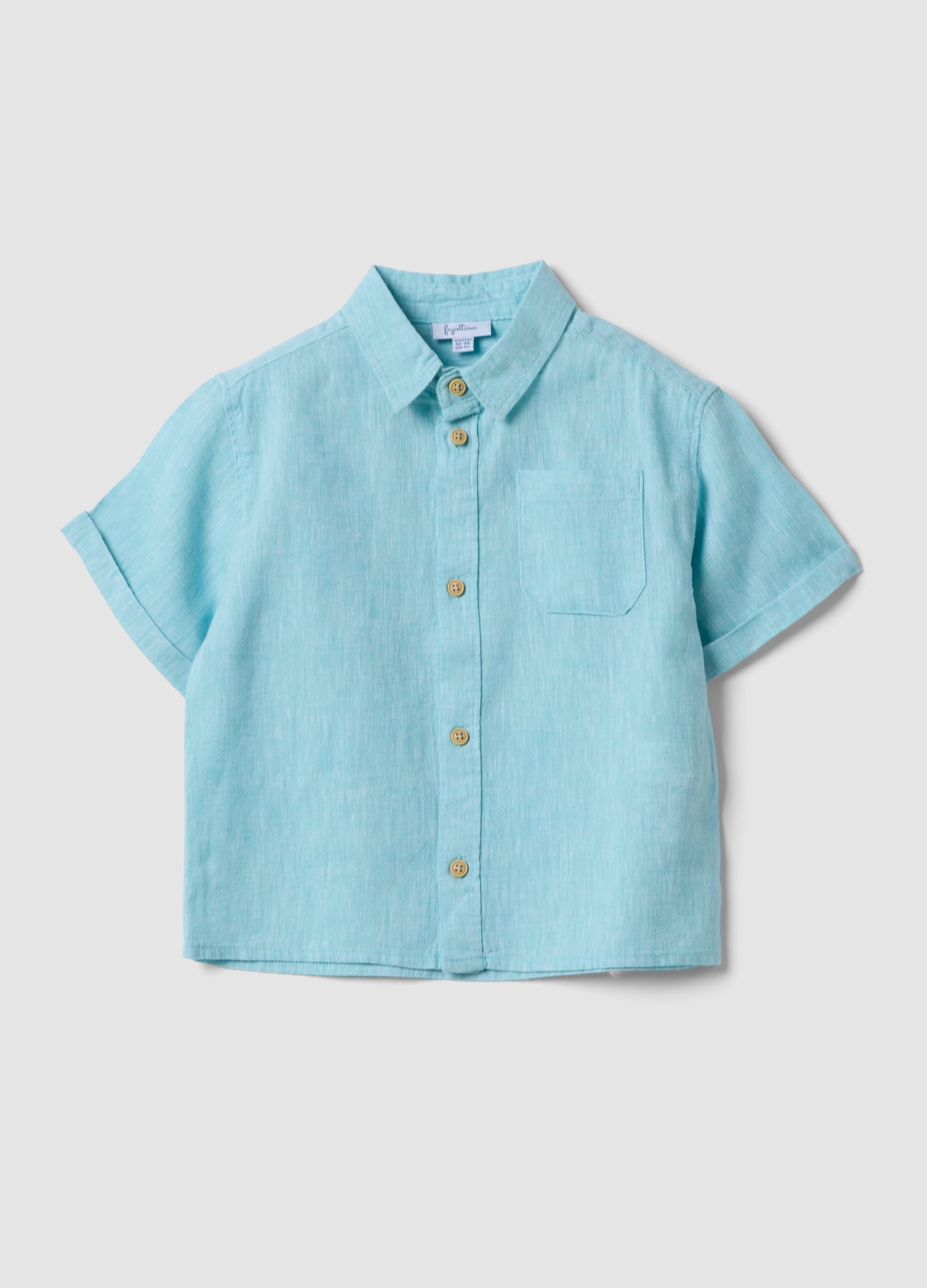 FAGOTTINO, Camisa Azul Claro De Mezcla De Lino Y Algodón Para Bebé Niño, Corte Regular, Niño, Azul Agua, Talla: 24-30