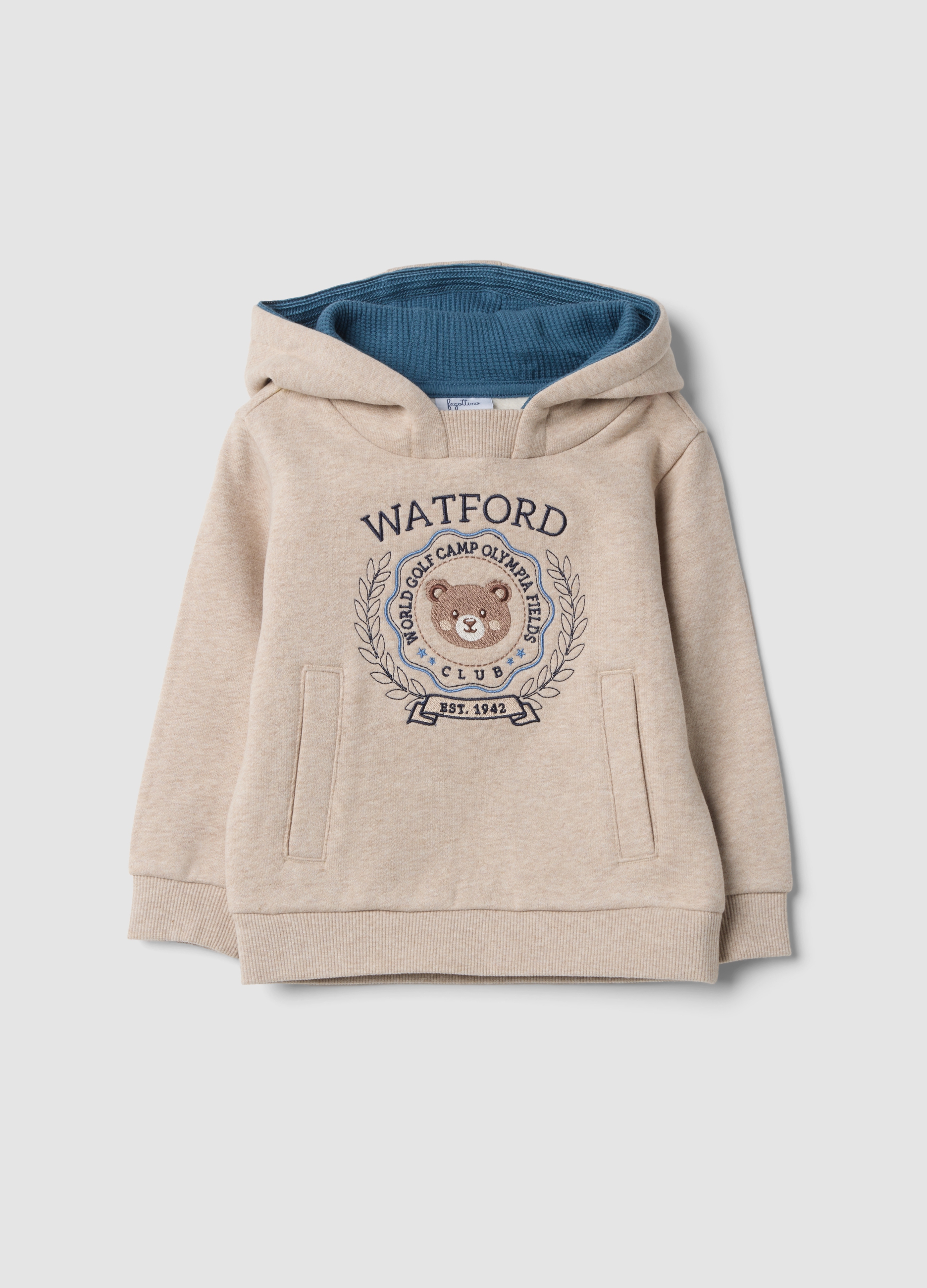 FAGOTTINO, Felpa Beige Con Cappuccio E Girocollo In Puro Cotone, Bambino, Beige, Taglia: 24-30