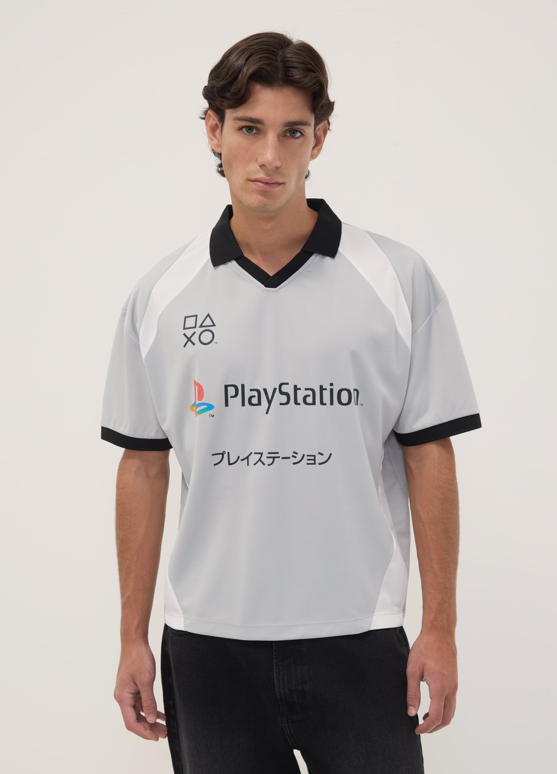 OVS, T-shirt Grigia Playstation Con Scollo A V E Maniche Corte, Unisex, Grigio, Taglia: L