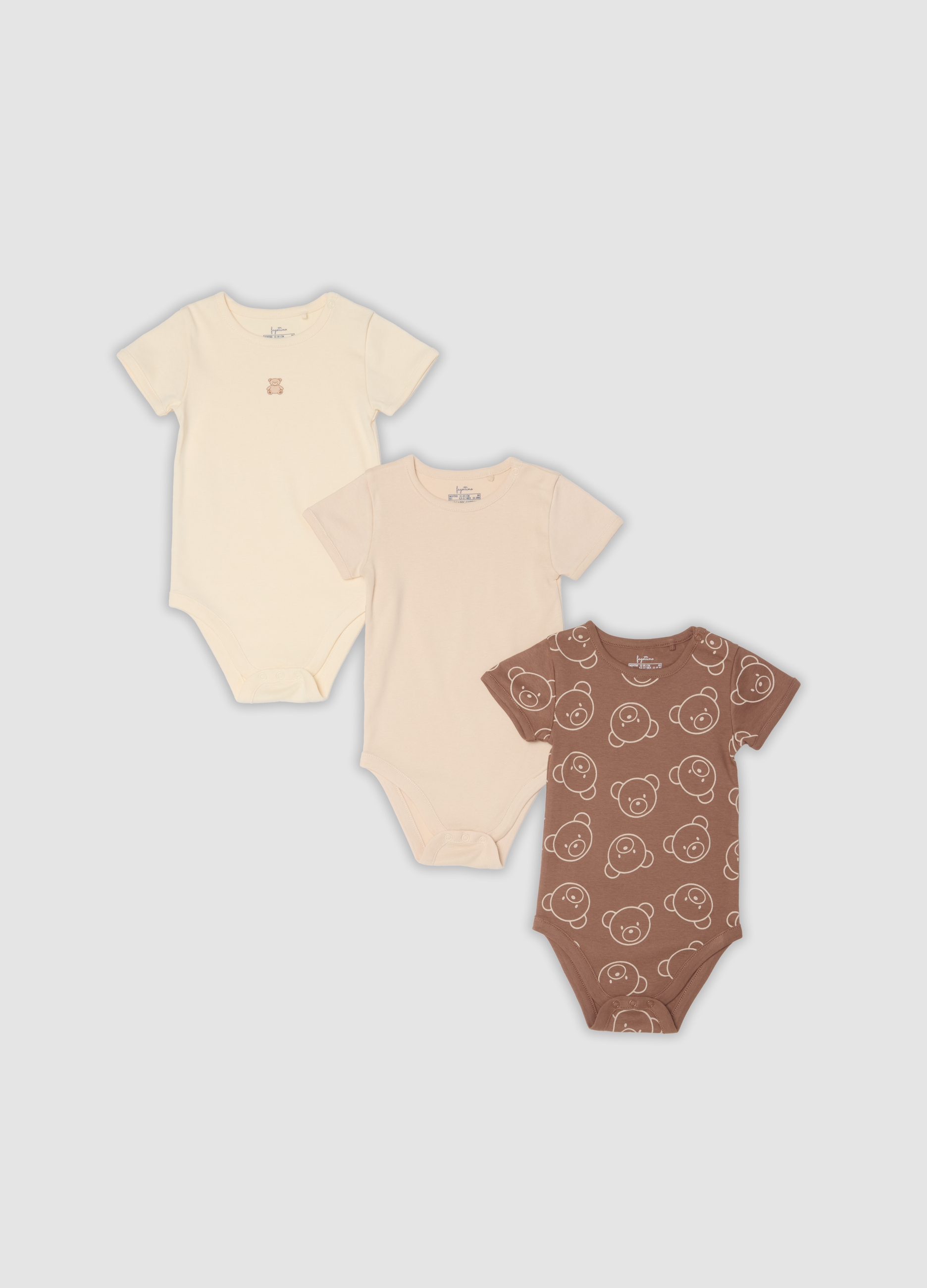 FAGOTTINO, Tripack Di Body Multicolor In Cotone Organico A Maniche Corte, Unisex, Multicolor, Taglia: 18-24