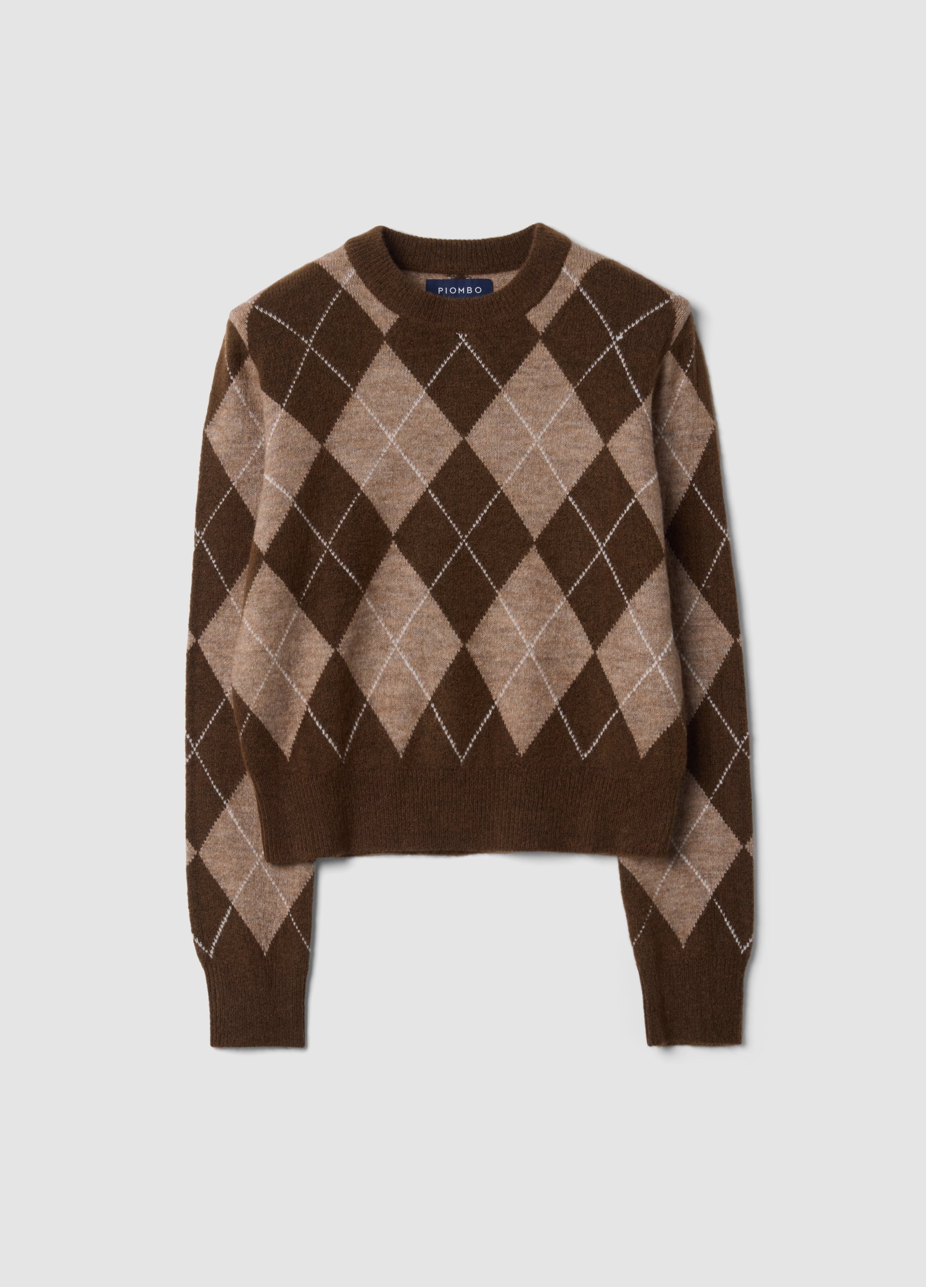 PIOMBO, Maglia Marrone In Lana Elasticizzato A Rombi Girocollo, Donna, Marrone, Taglia: XS