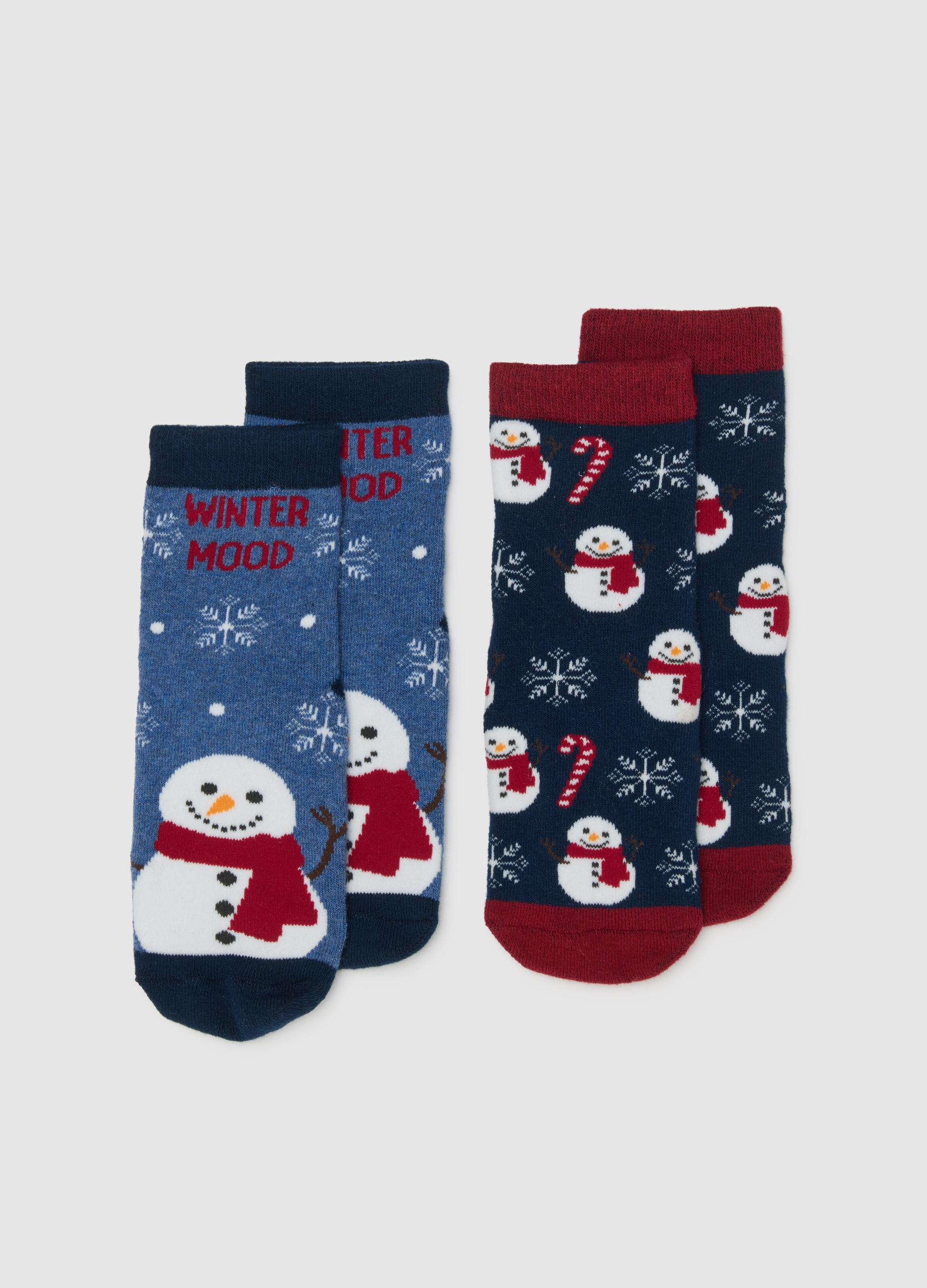 OVS KIDS, Pack De Calcetines Navideños Antideslizantes Para Niños En Mezcla De Algodón De Varios Colores, Niño, Rojo/Azul, Talla: 37/39