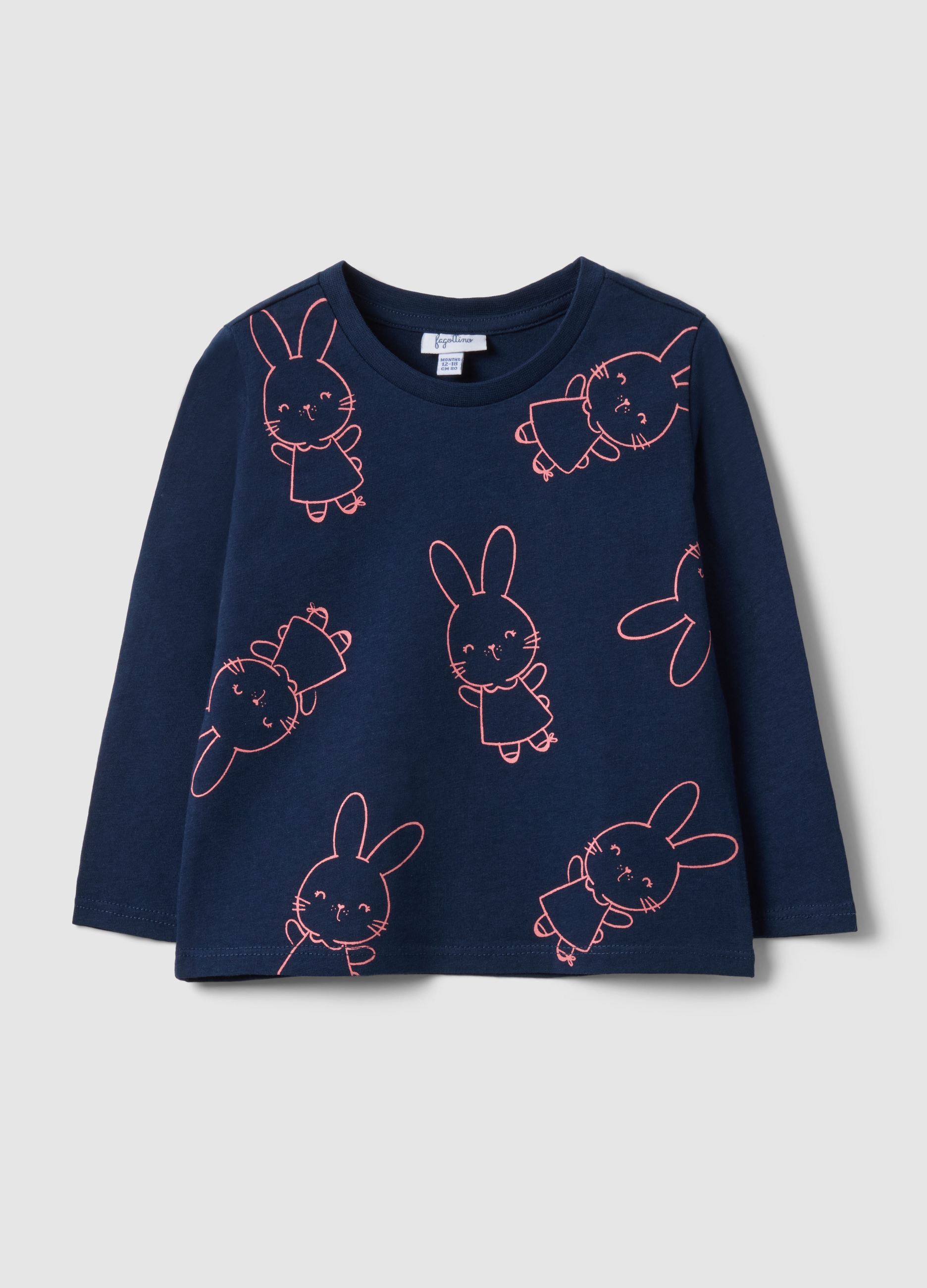 FAGOTTINO, Camiseta Azul De Manga Larga De Algodón Puro Con Estampado, Corte Regular, Niña, Azul oscuro, Talla: 12-18